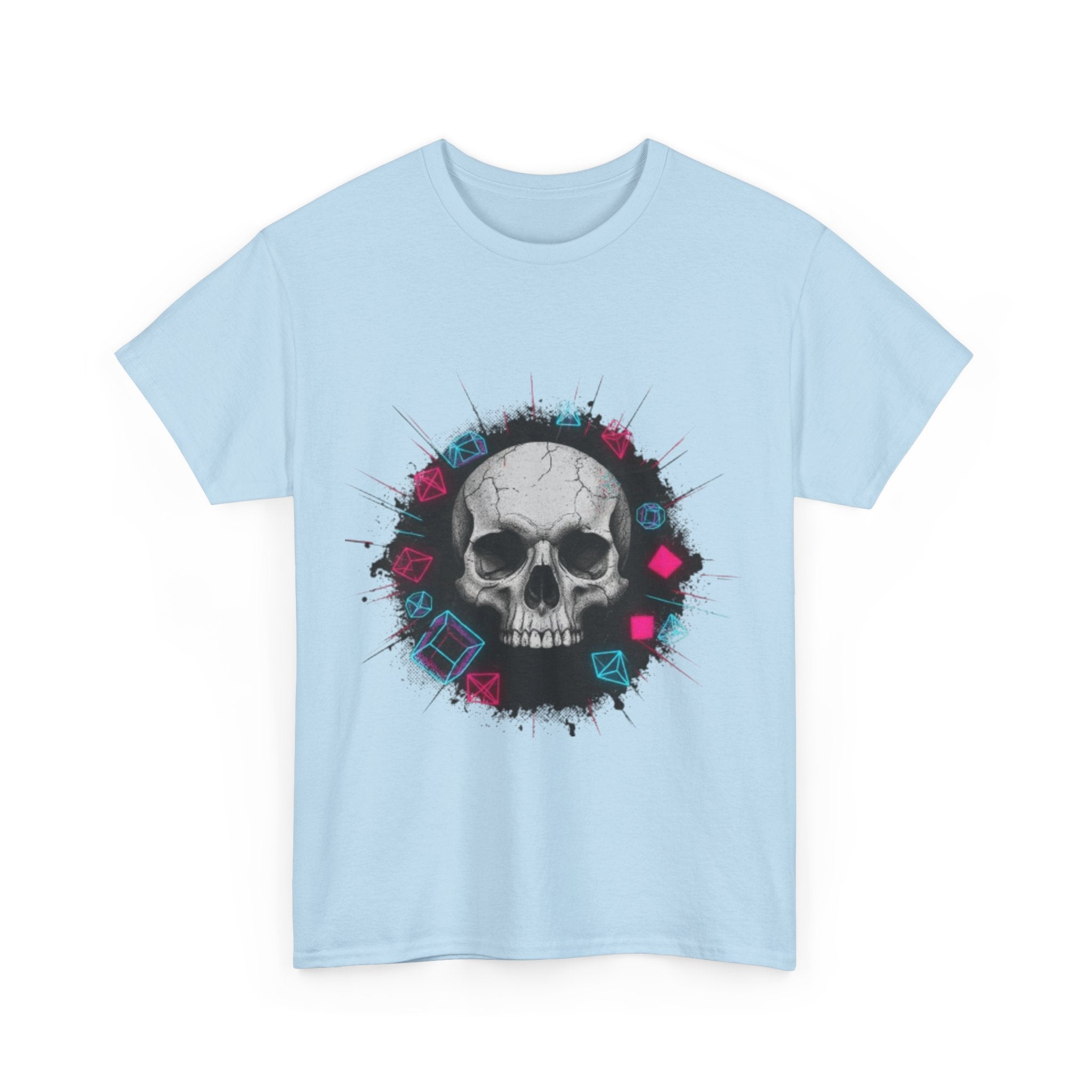 Skull Splash Graphic Tee — Neon Roses & Dice Skull T-Shirt