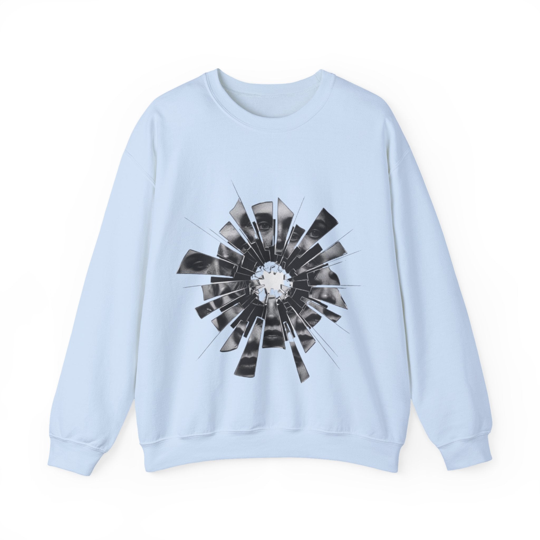 Broken Glass Flower Crewneck Sweatshirt — Monochrome Shattered Floral Graphic