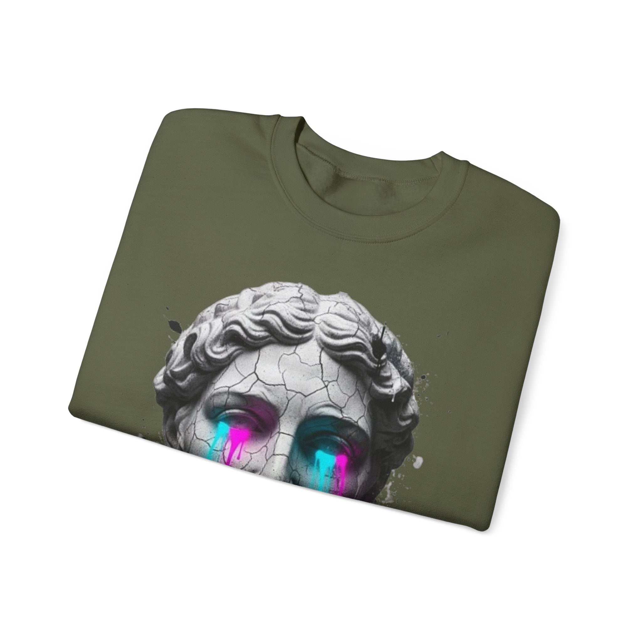 Statue Head Crewneck Sweatshirt — Neon Drip Greek Bust Graphic