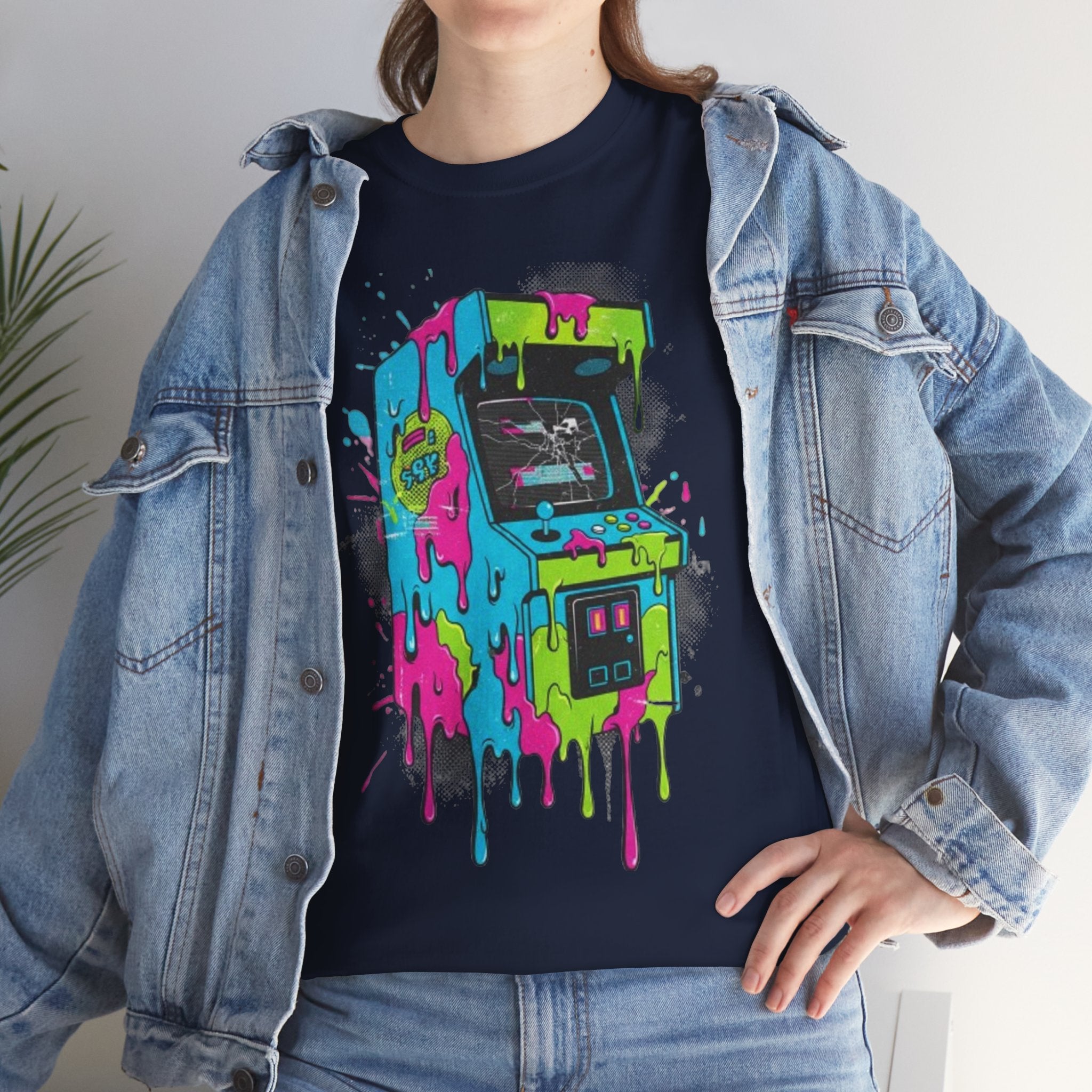 Arcade Machine Drip T-Shirt — Neon Retro Gaming Graphic Tee