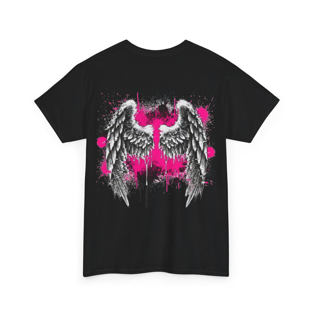 T-Shirt — Grunge Angel Wings with Pink Paint Splatter