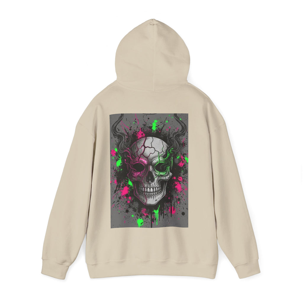 Skull Graffiti Hoodie — Neon Splatter Horror Skull Back Print