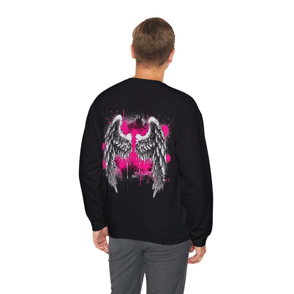 Angel Wings Crewneck Sweatshirt — Pink Graffiti Back Graphic