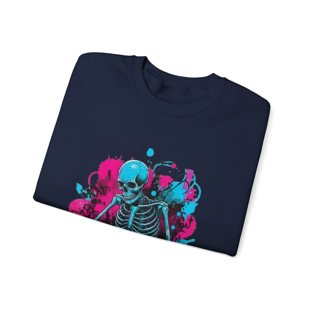 DJ Skeleton Crewneck Sweatshirt – Neon Skull DJ Graphic Pullover