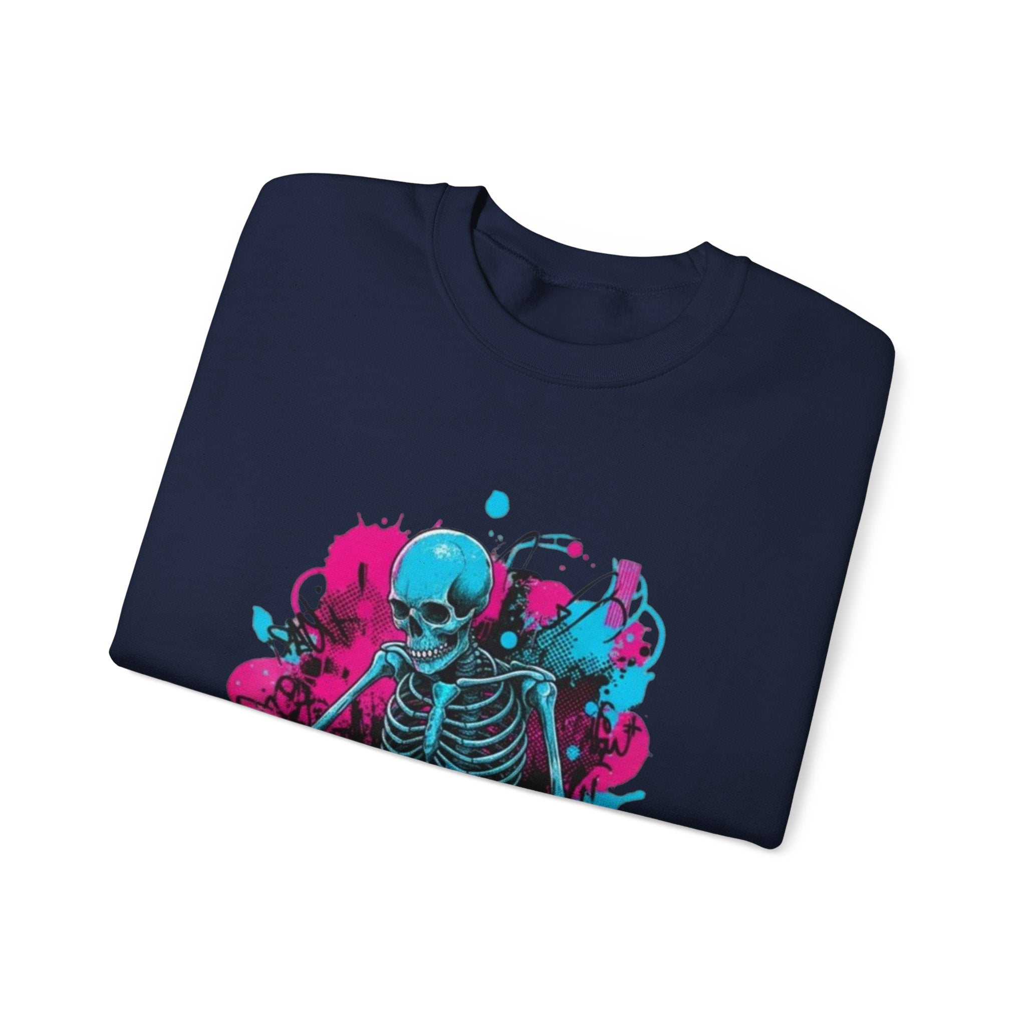 DJ Skeleton Crewneck Sweatshirt – Neon Skull DJ Graphic Pullover