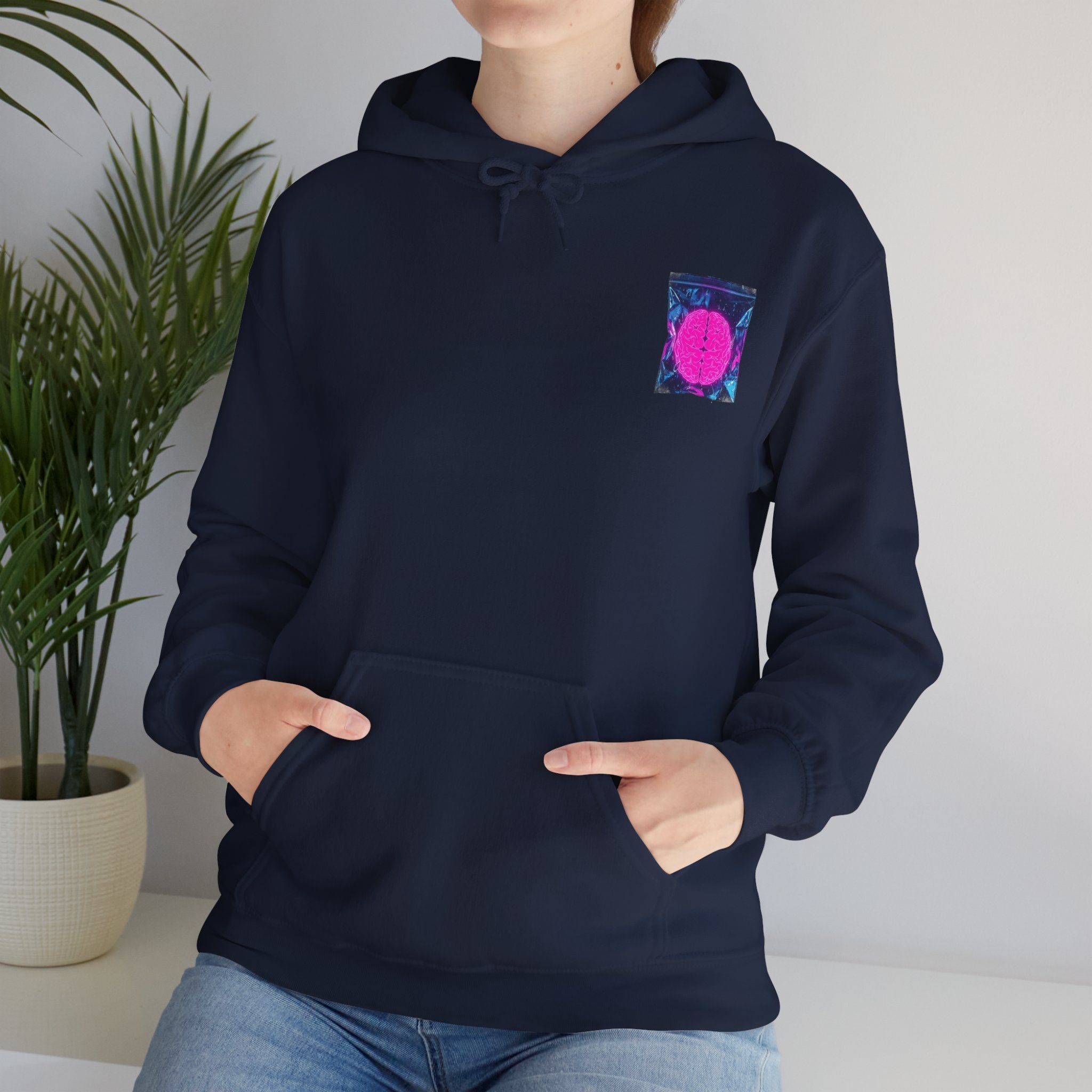 Hoodie — Retro Neon Moon Graphic Chest Pocket Sweatshirt
