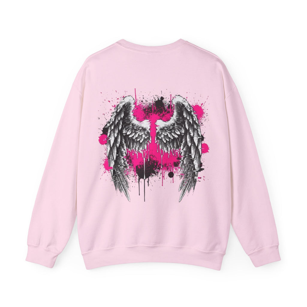 Angel Wings Crewneck Sweatshirt — Pink Graffiti Back Graphic