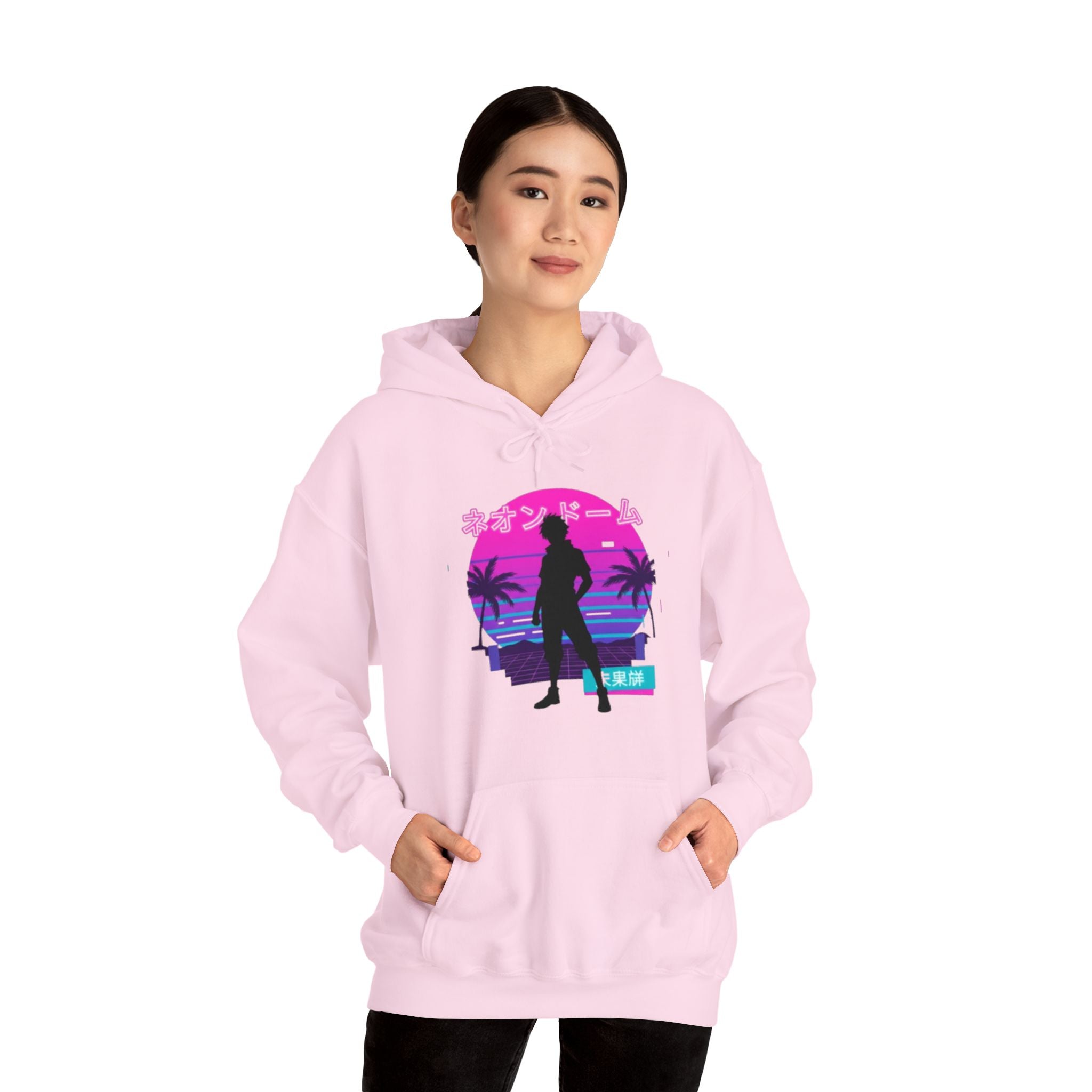 Retro Vaporwave Hoodie — Neon Sunset Silhouette