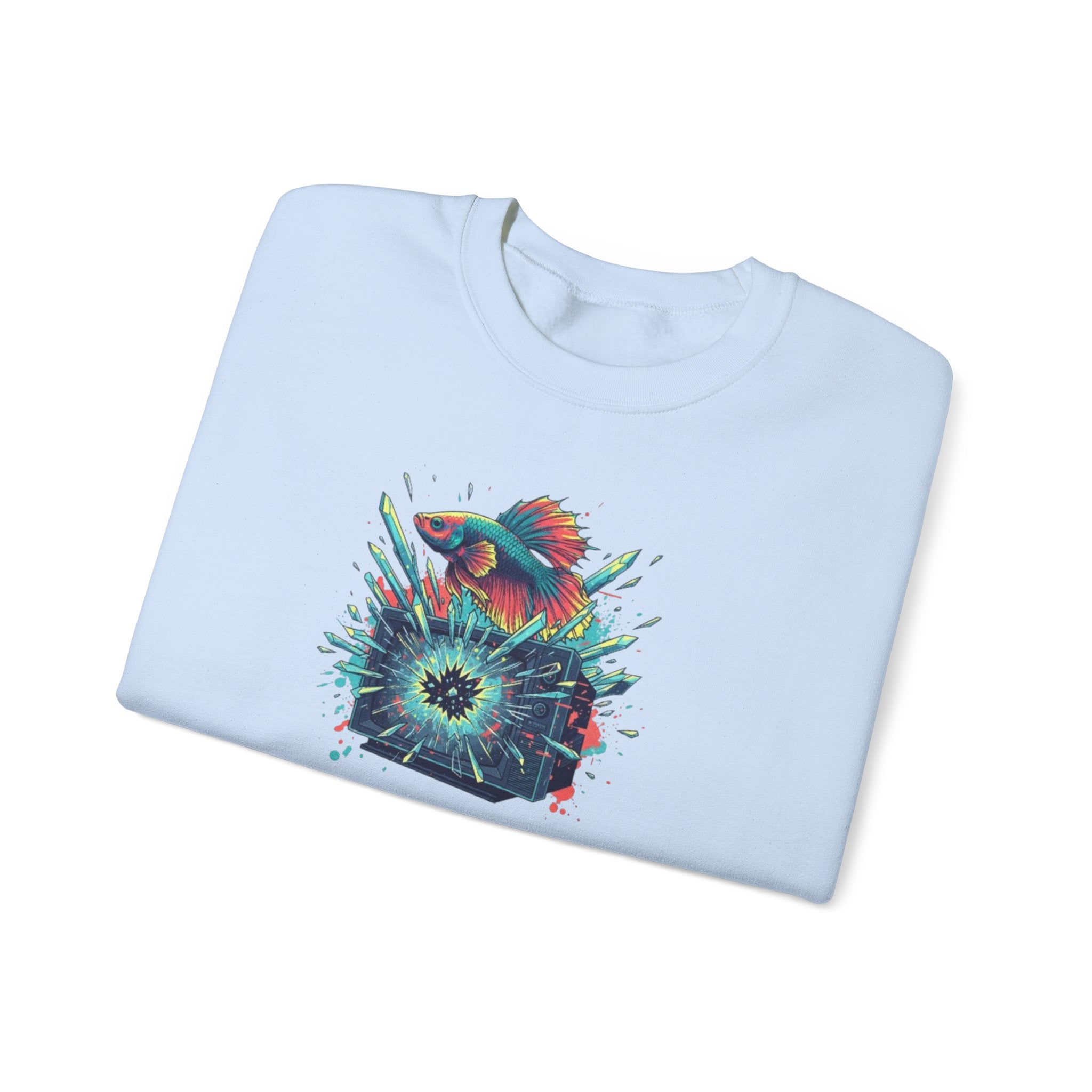 Cosmic Hummingbird Crewneck Sweatshirt — Neon Floral Burst Graphic