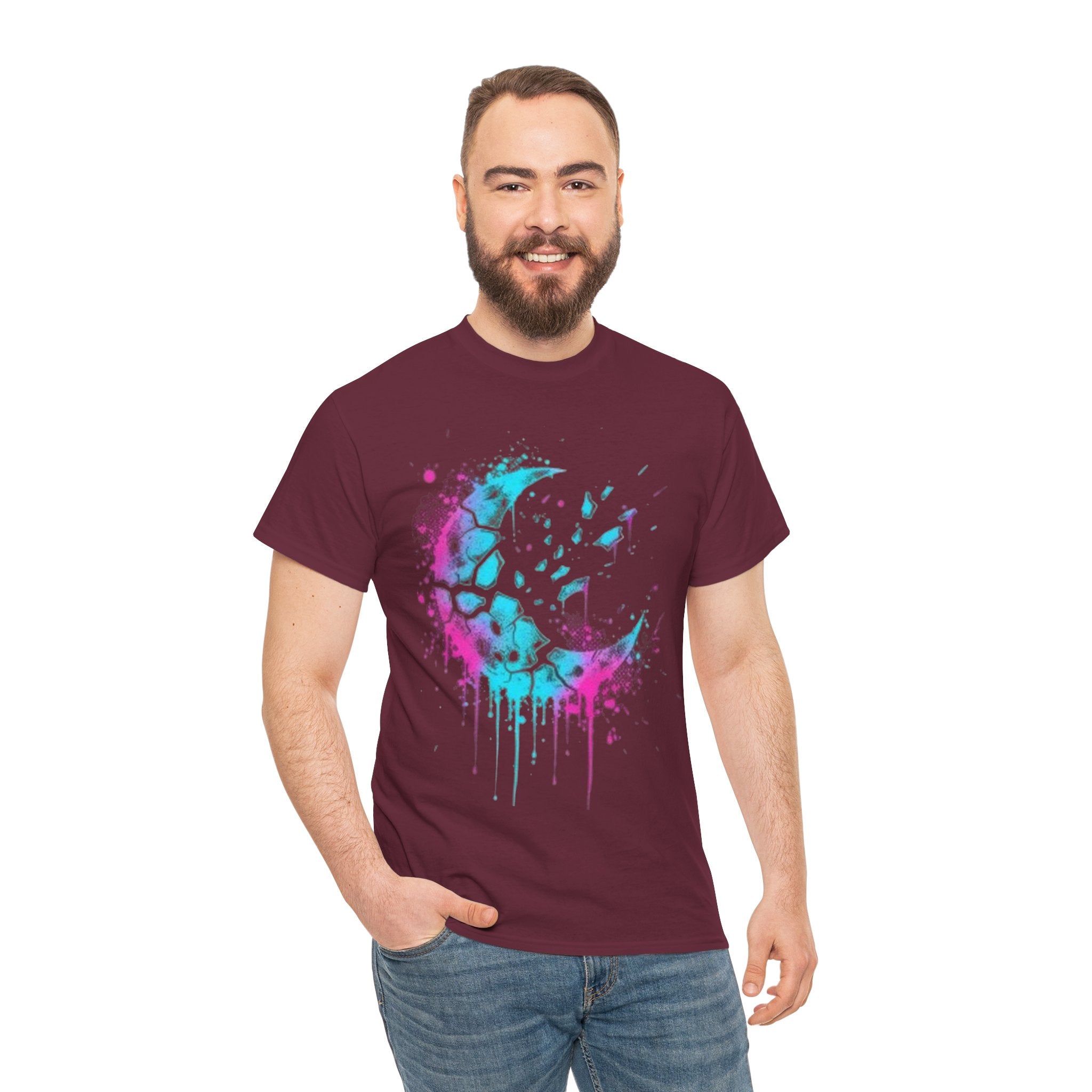 Paint-Splash Crescent Moon T-Shirt — Neon Galaxy Art Tee