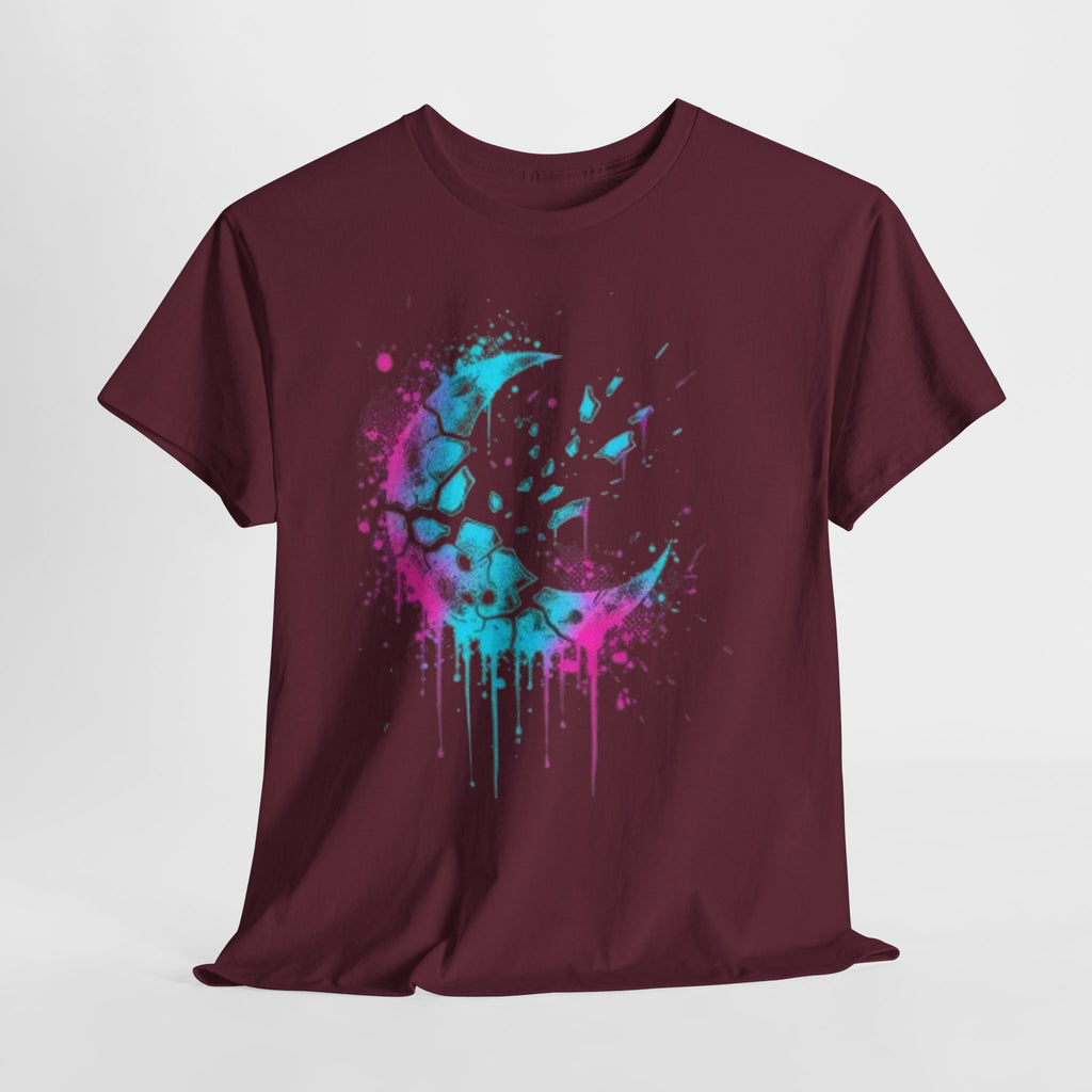 Paint-Splash Crescent Moon T-Shirt — Neon Galaxy Art Tee