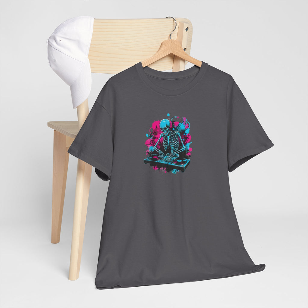 Neon Skeleton Synthwave Tee — Retro Vaporwave Skull Graphic T-Shirt