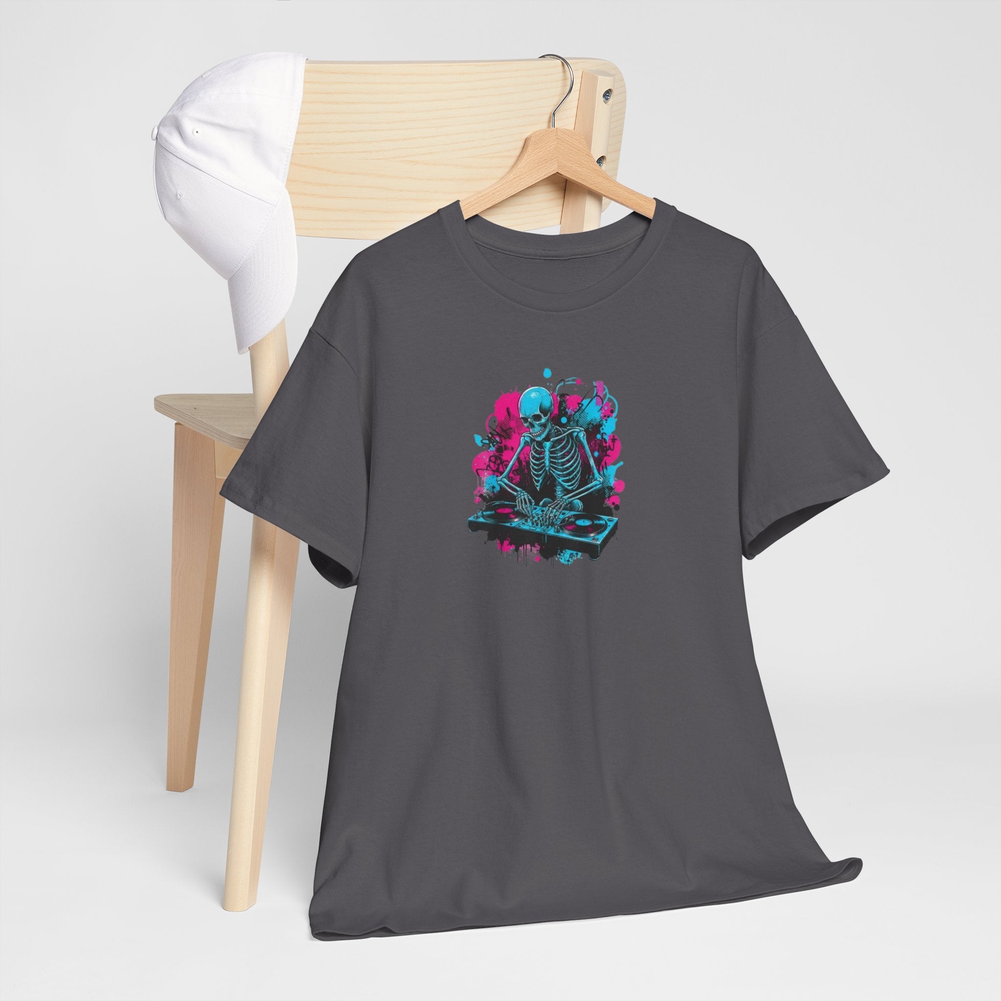 Neon Skeleton Synthwave Tee — Retro Vaporwave Skull Graphic T-Shirt