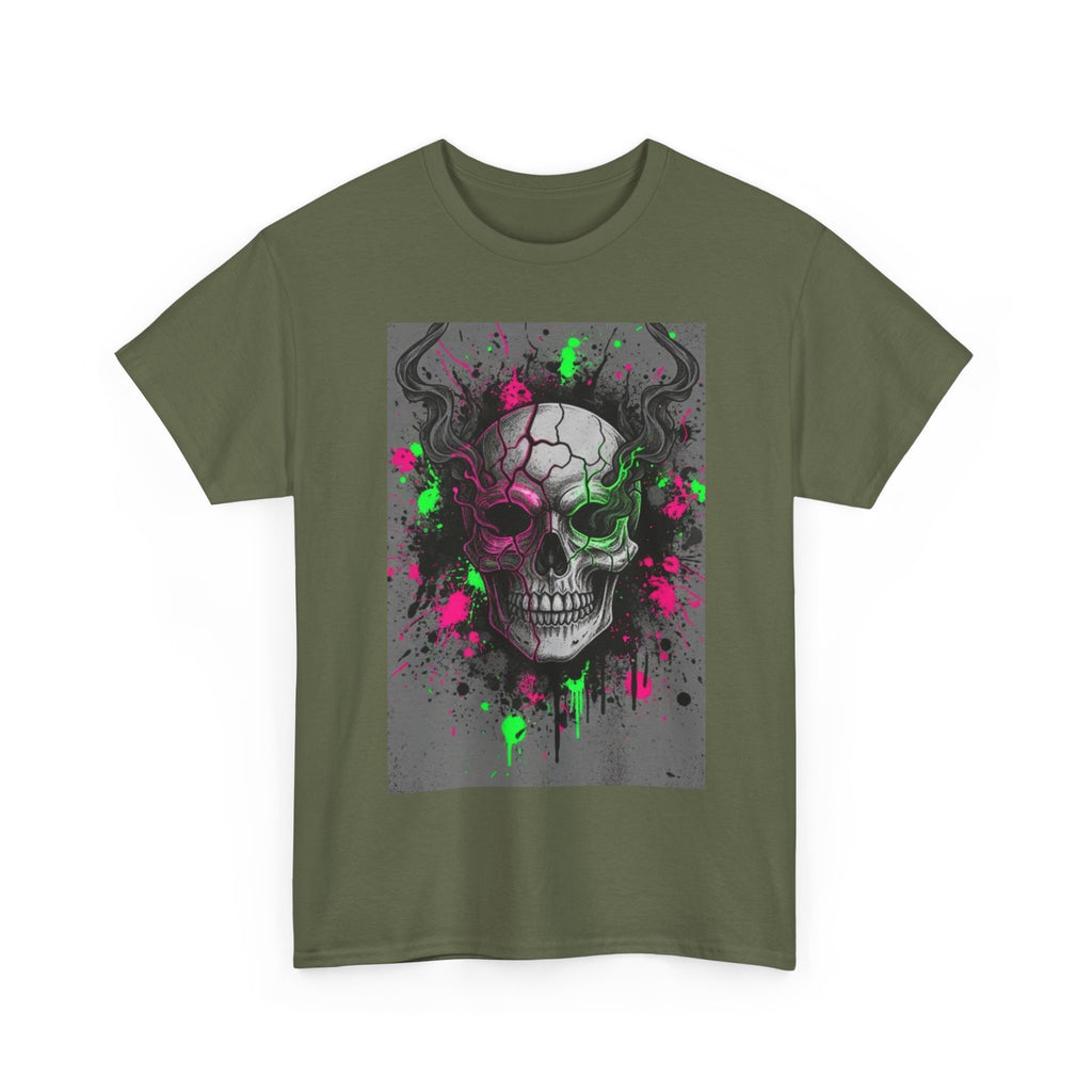 Skull Graffiti T‑Shirt — Neon Green & Pink Drip Skull Tee