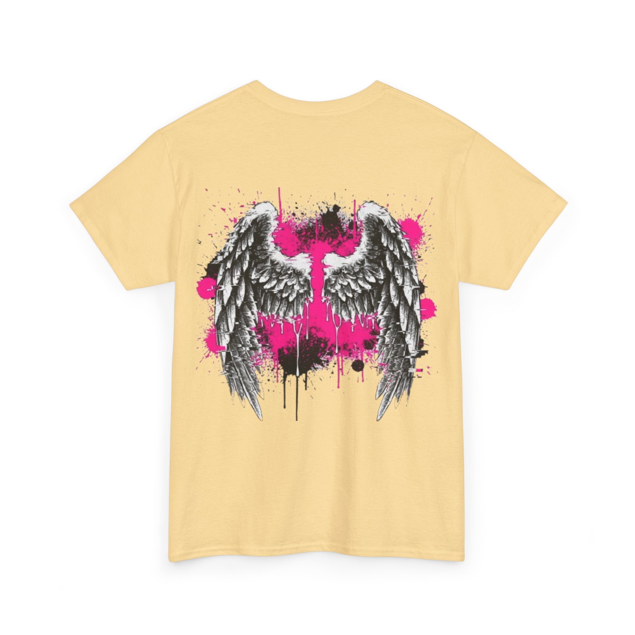 T-Shirt — Grunge Angel Wings with Pink Paint Splatter