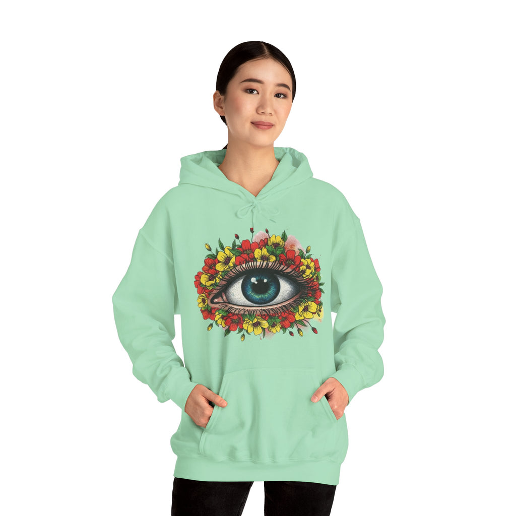 Floral Eye Hoodie — Surreal Botanical Graphic Sweatshirt