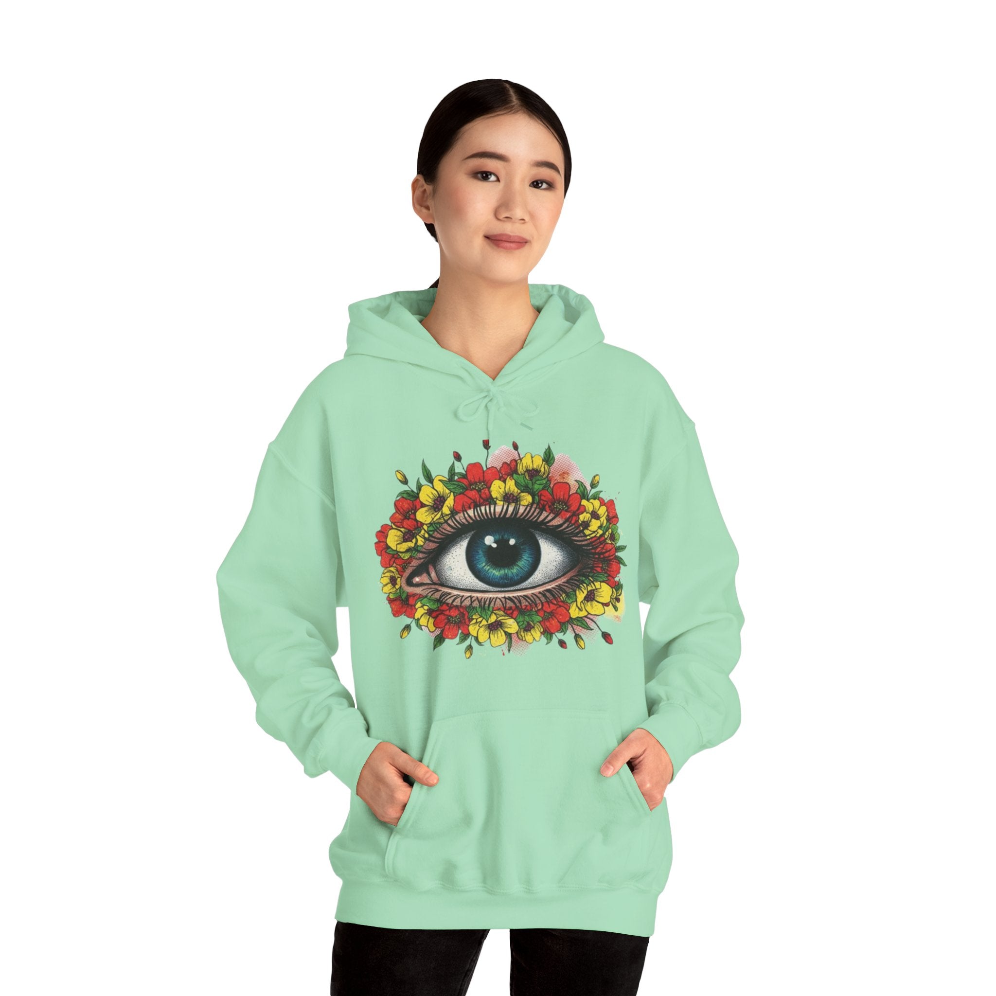 Floral Eye Hoodie — Surreal Botanical Graphic Sweatshirt