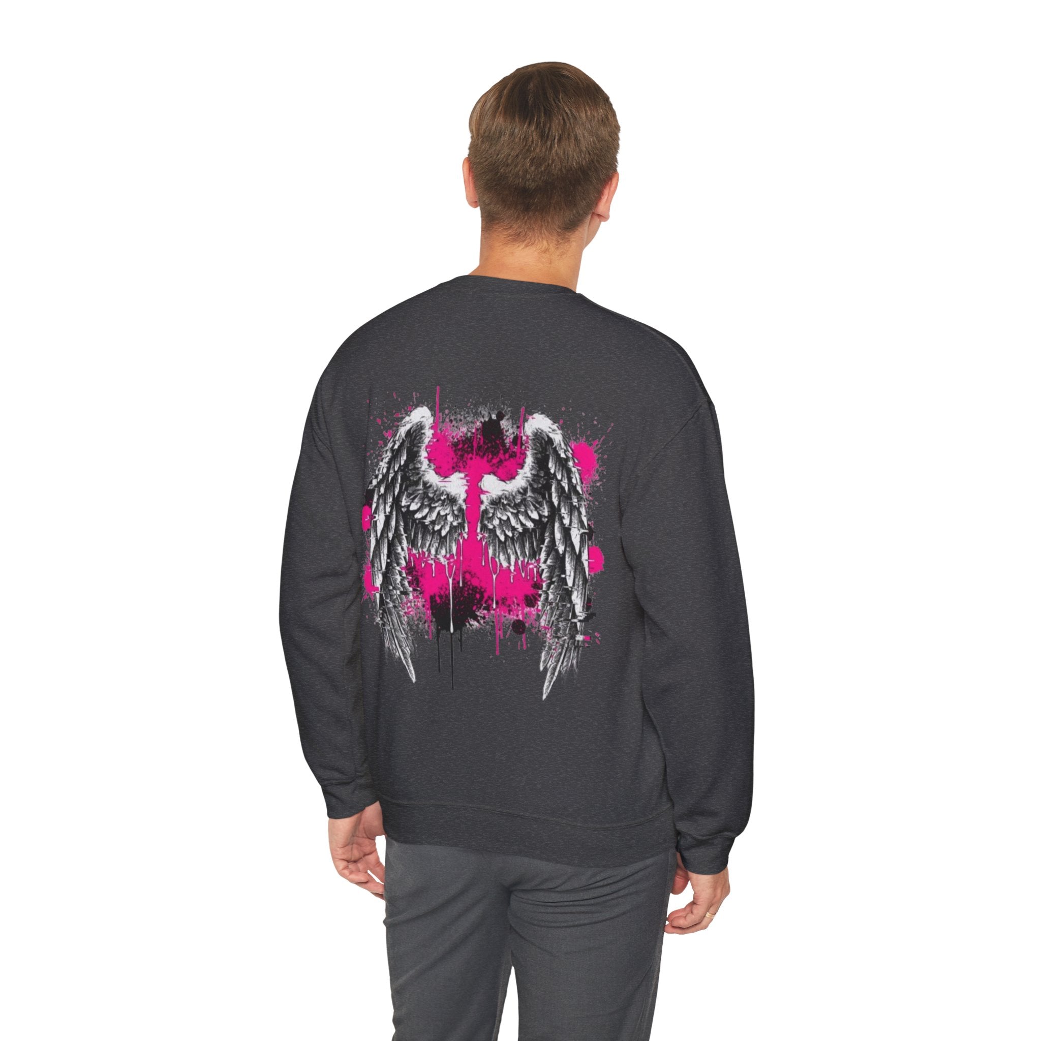 Angel Wings Crewneck Sweatshirt — Pink Graffiti Back Graphic