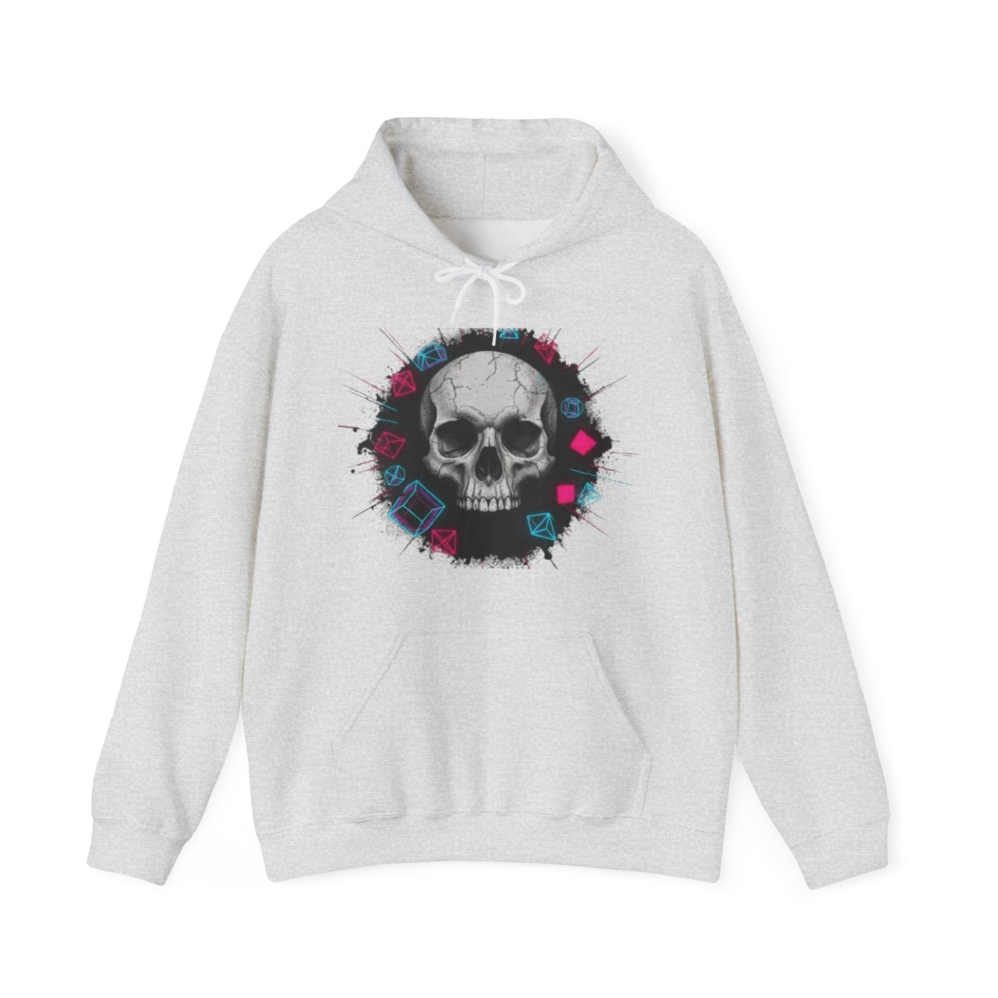 Skull Retro Vaporwave Hoodie — Neon 80s Skull Graphic Sweatshirt
