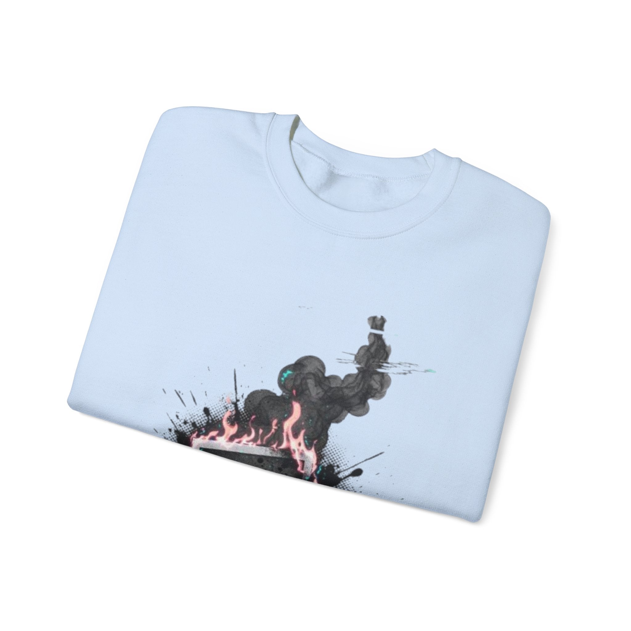 Burning Polaroid Crewneck Sweatshirt — Vintage Photo Flame Graphic