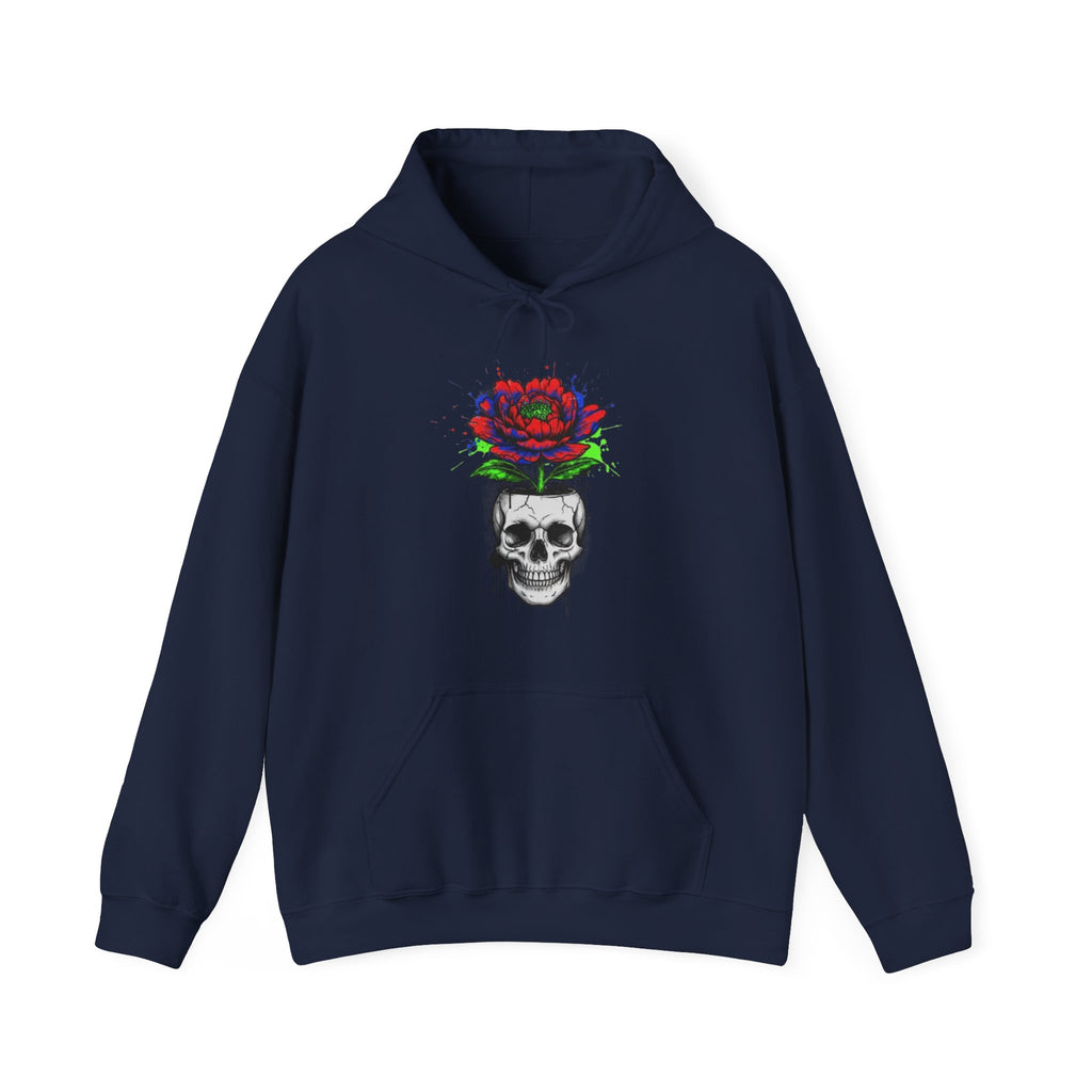 Skull with Bloom Hoodie — Gothic Rose Skull Graphic Pullover