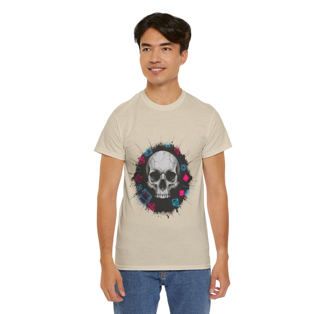 Skull Splash Graphic Tee — Neon Roses & Dice Skull T-Shirt