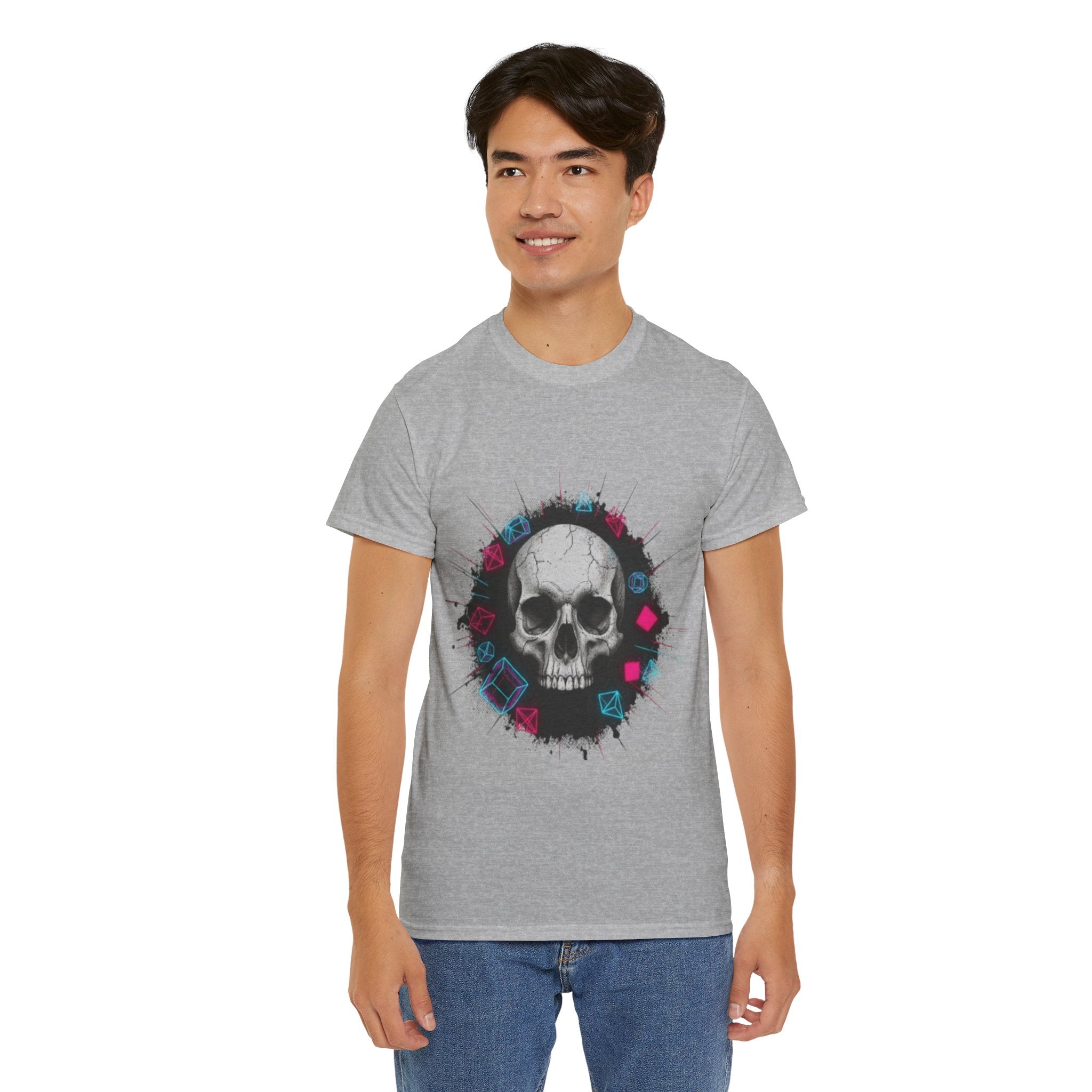 Skull Splash Graphic Tee — Neon Roses & Dice Skull T-Shirt