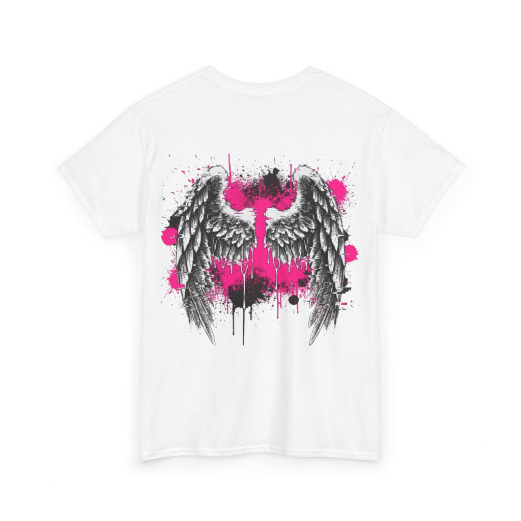 T-Shirt — Grunge Angel Wings with Pink Paint Splatter