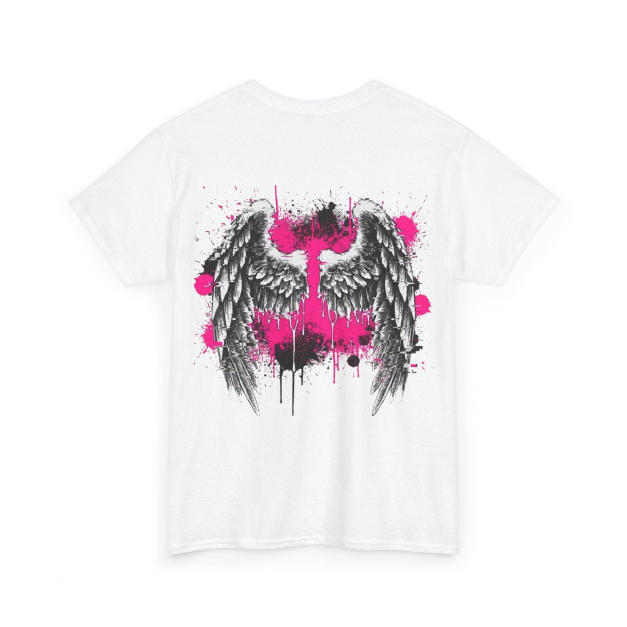 T-Shirt — Grunge Angel Wings with Pink Paint Splatter