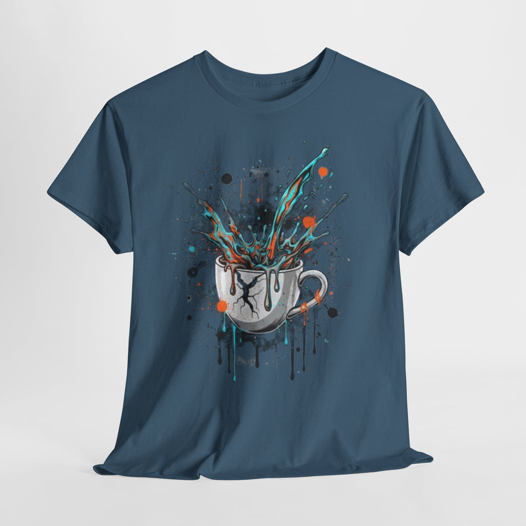Artistic Splash Coffee Mug Tee — Paint Splatter Coffee Cup Graphic T-Shirt