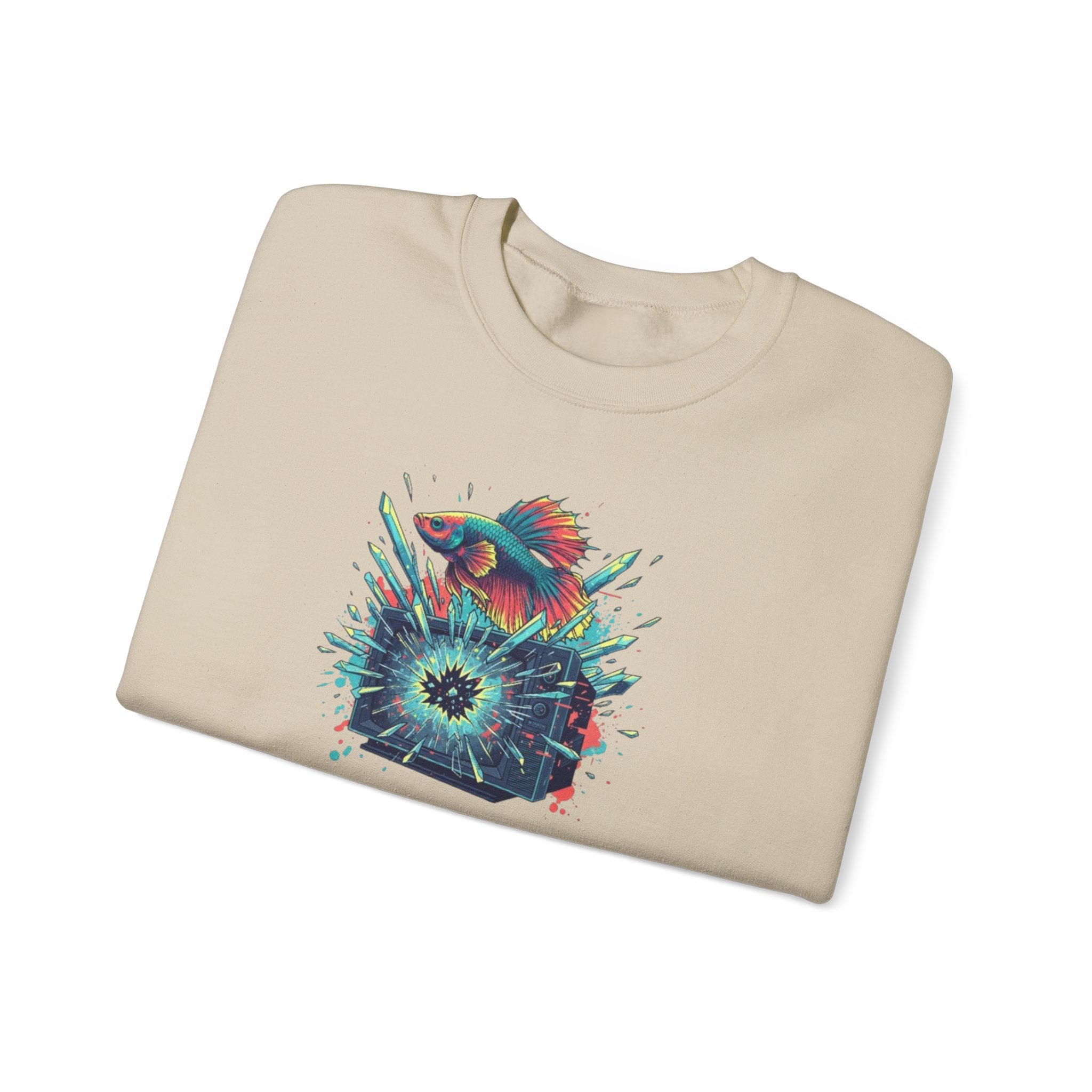 Cosmic Hummingbird Crewneck Sweatshirt — Neon Floral Burst Graphic