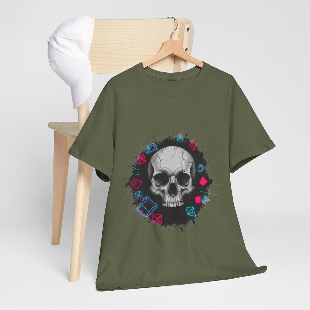 Skull Splash Graphic Tee — Neon Roses & Dice Skull T-Shirt
