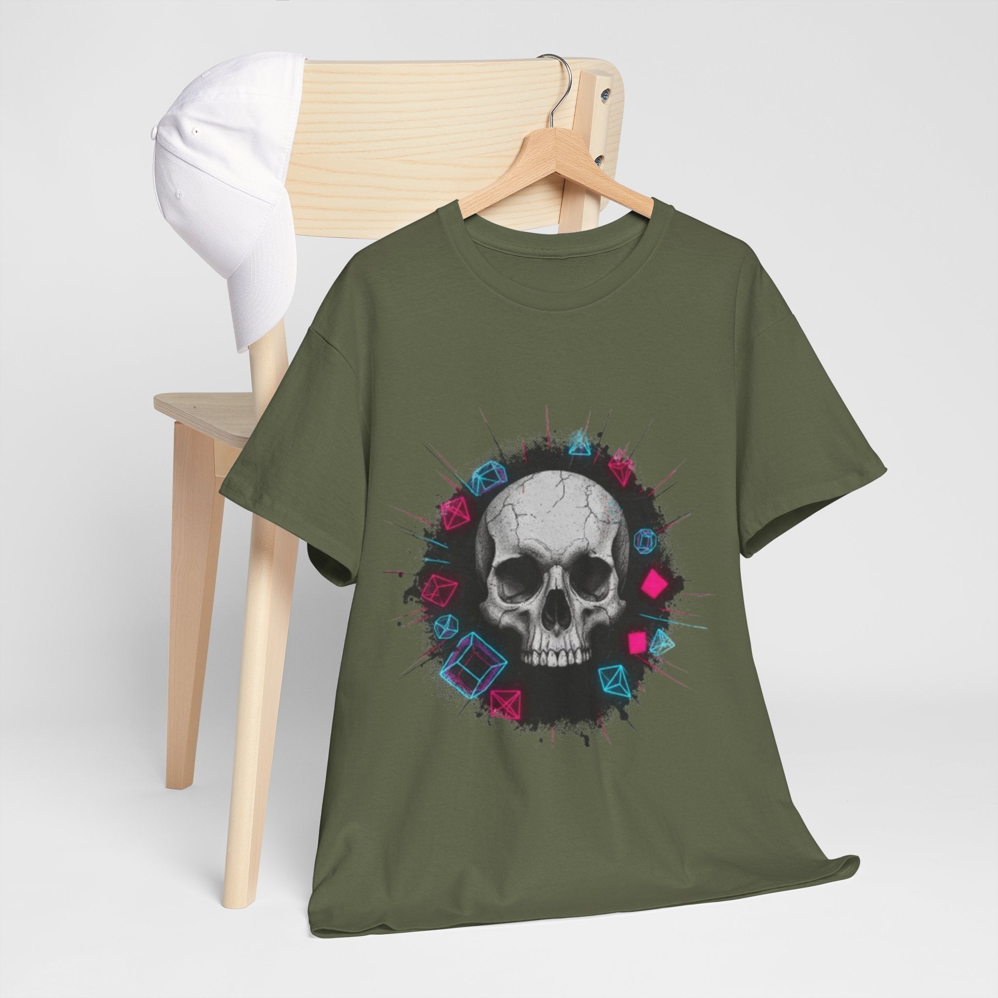 Skull Splash Graphic Tee — Neon Roses & Dice Skull T-Shirt
