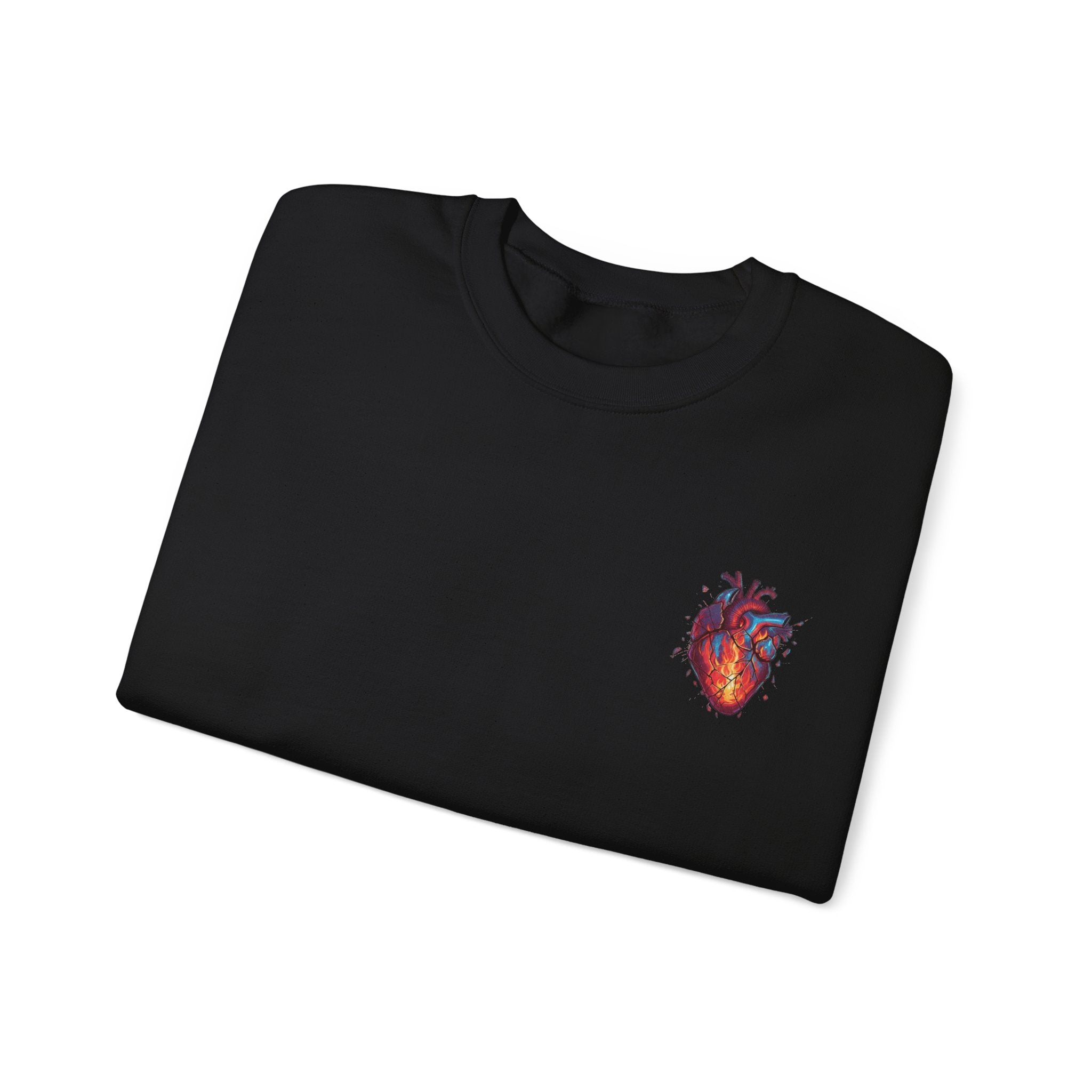Ember Heart Crewneck Sweatshirt — Small Flaming Anatomical Heart Graphic