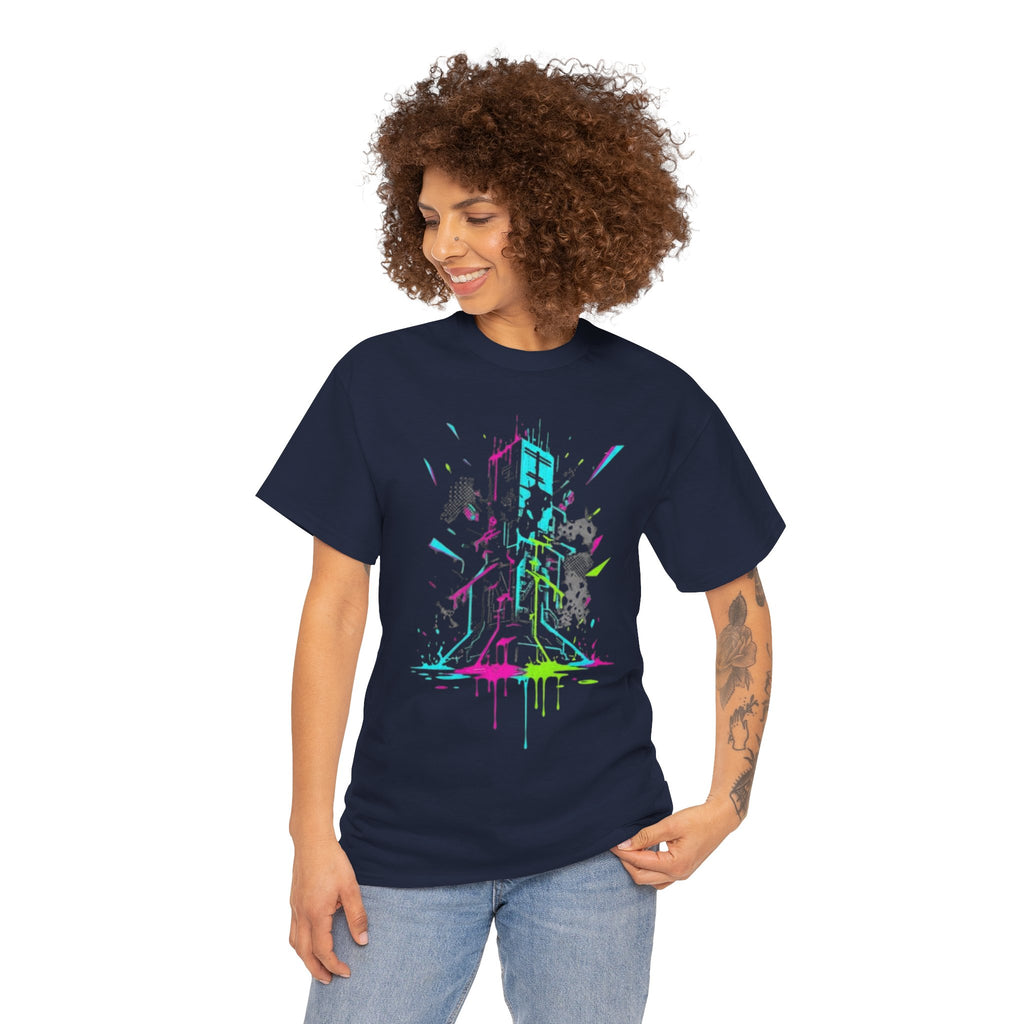 Neon Arcade Tower T-Shirt — Retro Gaming Graffiti Tee