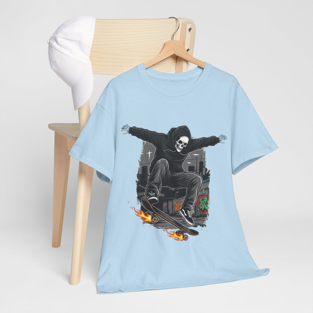 Skull Skateboarder T‑Shirt — Grim Reaper Skateboarding Graphic Tee