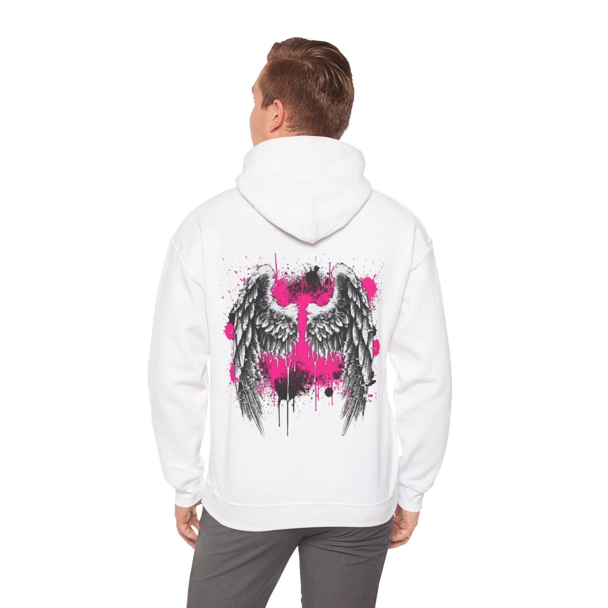 Angel Wings Hoodie — Grunge Pink Spray Paint Graphic Pullover