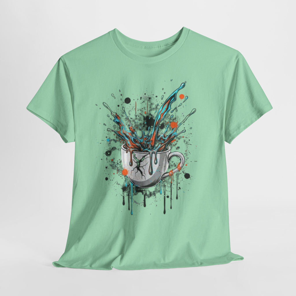 Artistic Splash Coffee Mug Tee — Paint Splatter Coffee Cup Graphic T-Shirt