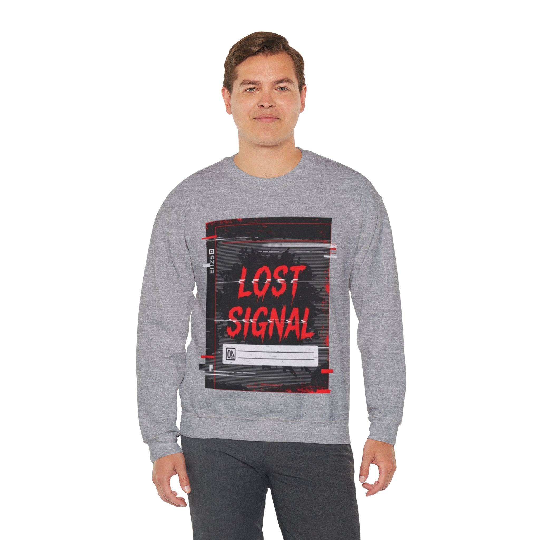 Lost Signal Crewneck Sweatshirt – Retro Glitch Graphic Pullover