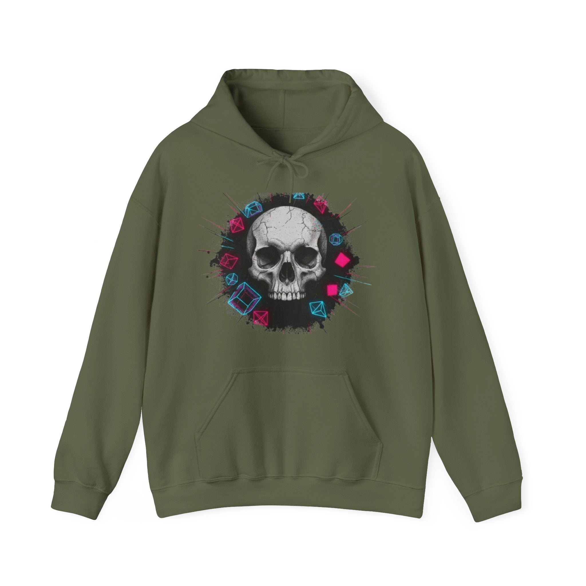 Skull Retro Vaporwave Hoodie — Neon 80s Skull Graphic Sweatshirt