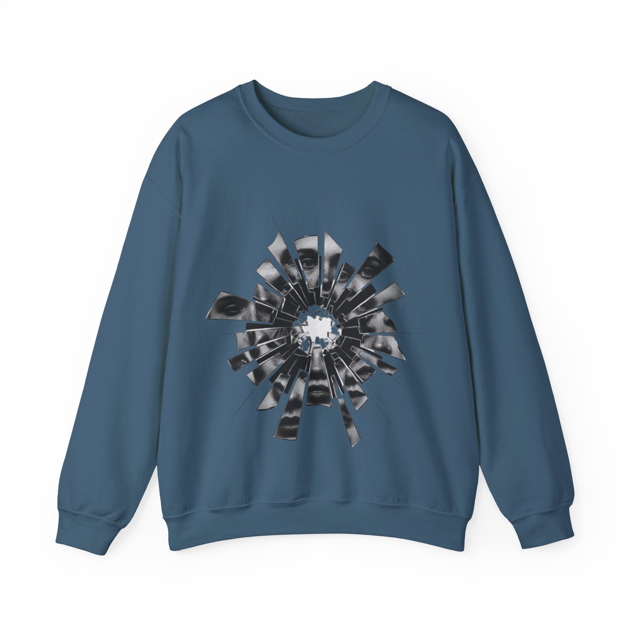 Broken Glass Flower Crewneck Sweatshirt — Monochrome Shattered Floral Graphic