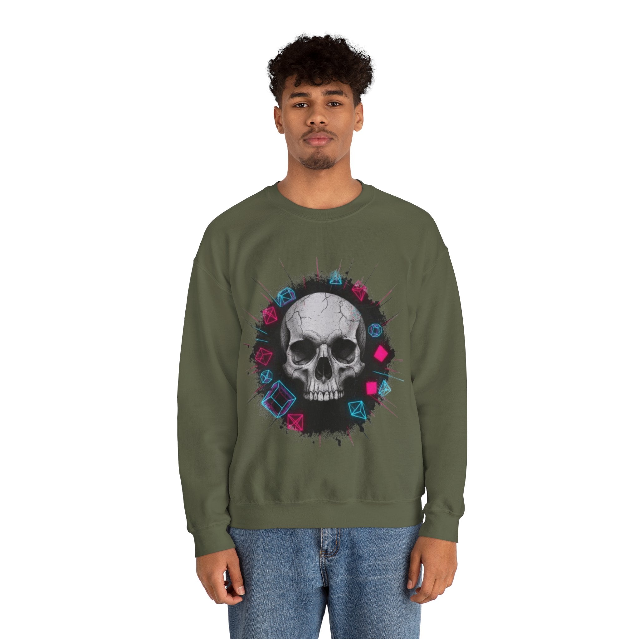 Skull Neon Geometry Crewneck Sweatshirt
