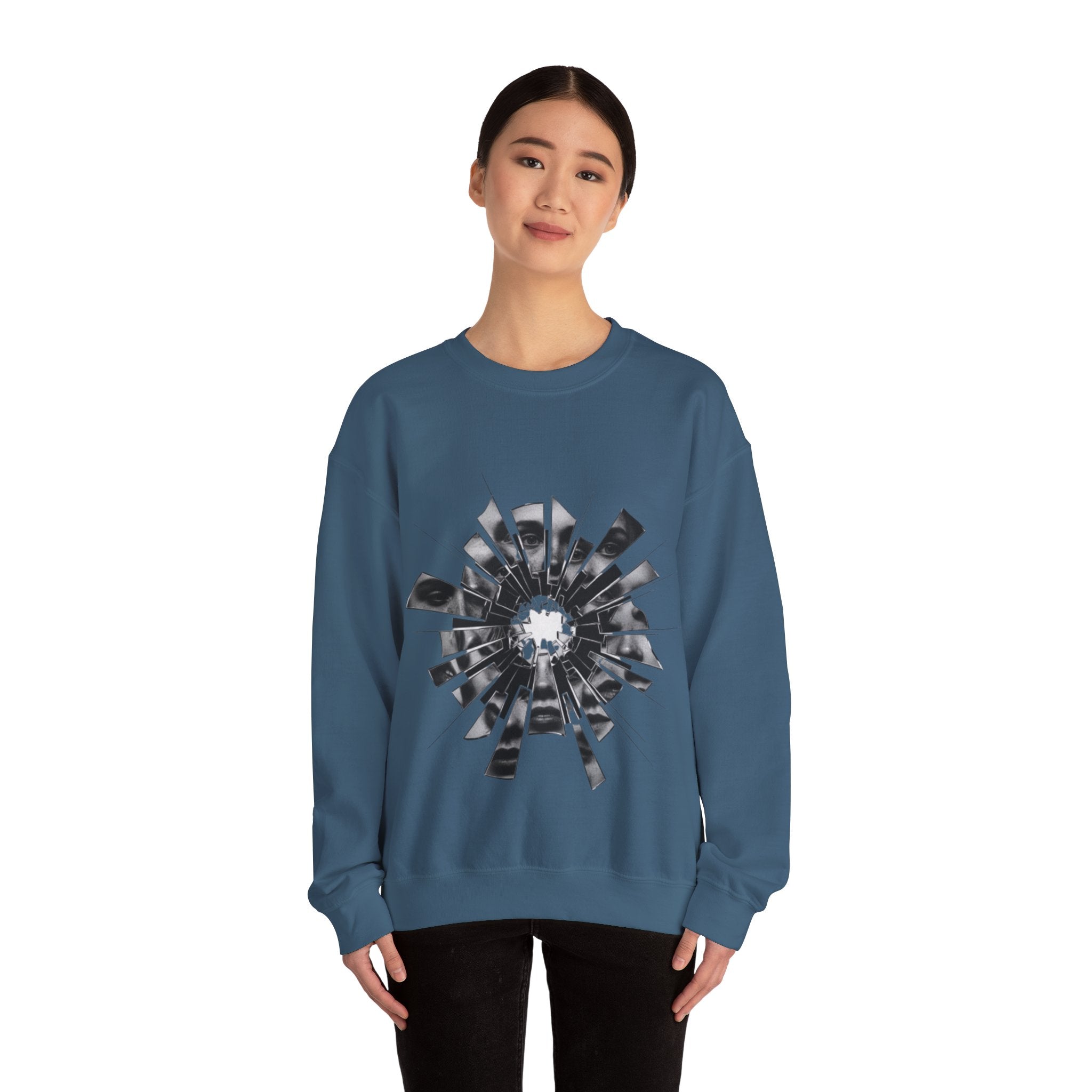Broken Glass Flower Crewneck Sweatshirt — Monochrome Shattered Floral Graphic