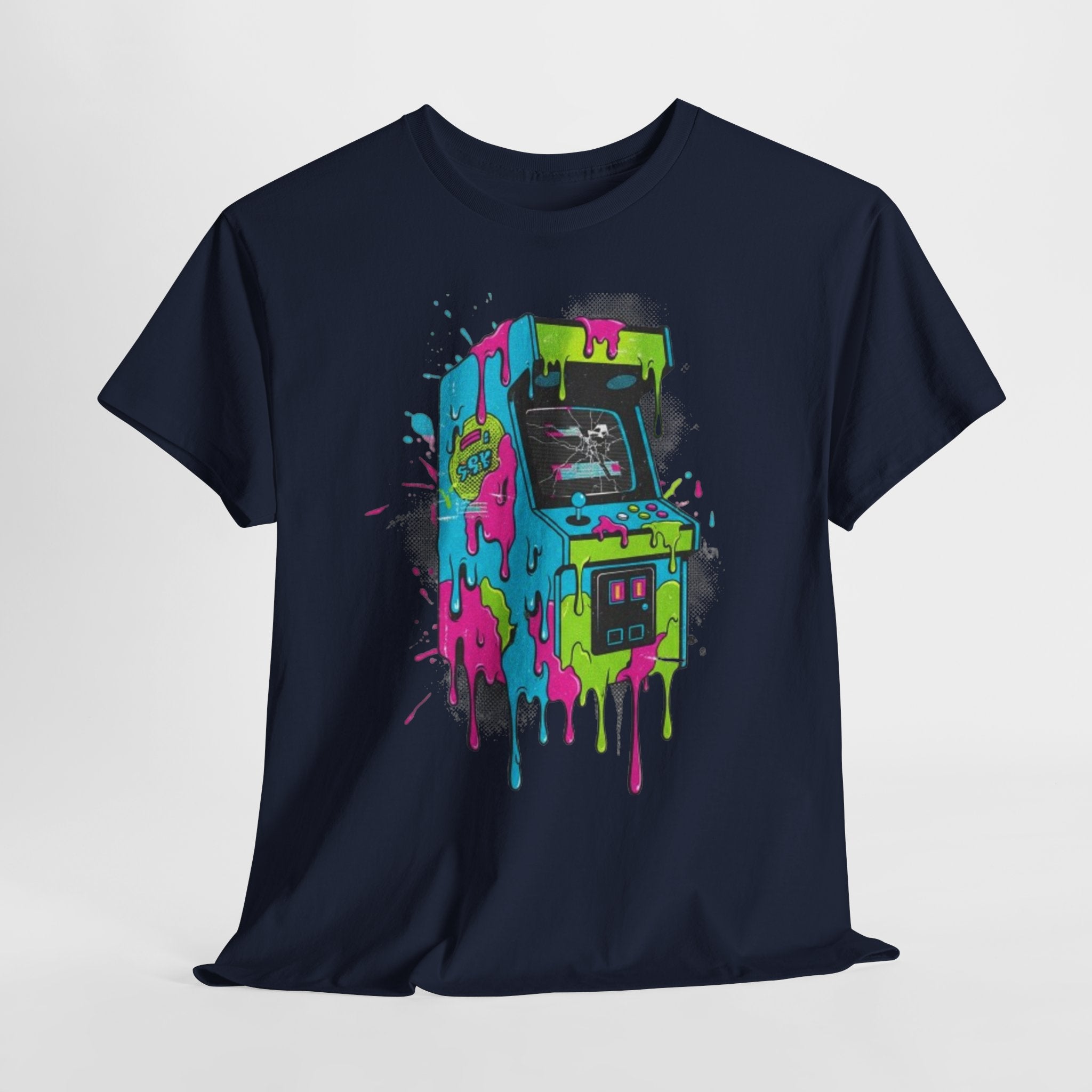 Arcade Machine Drip T-Shirt — Neon Retro Gaming Graphic Tee