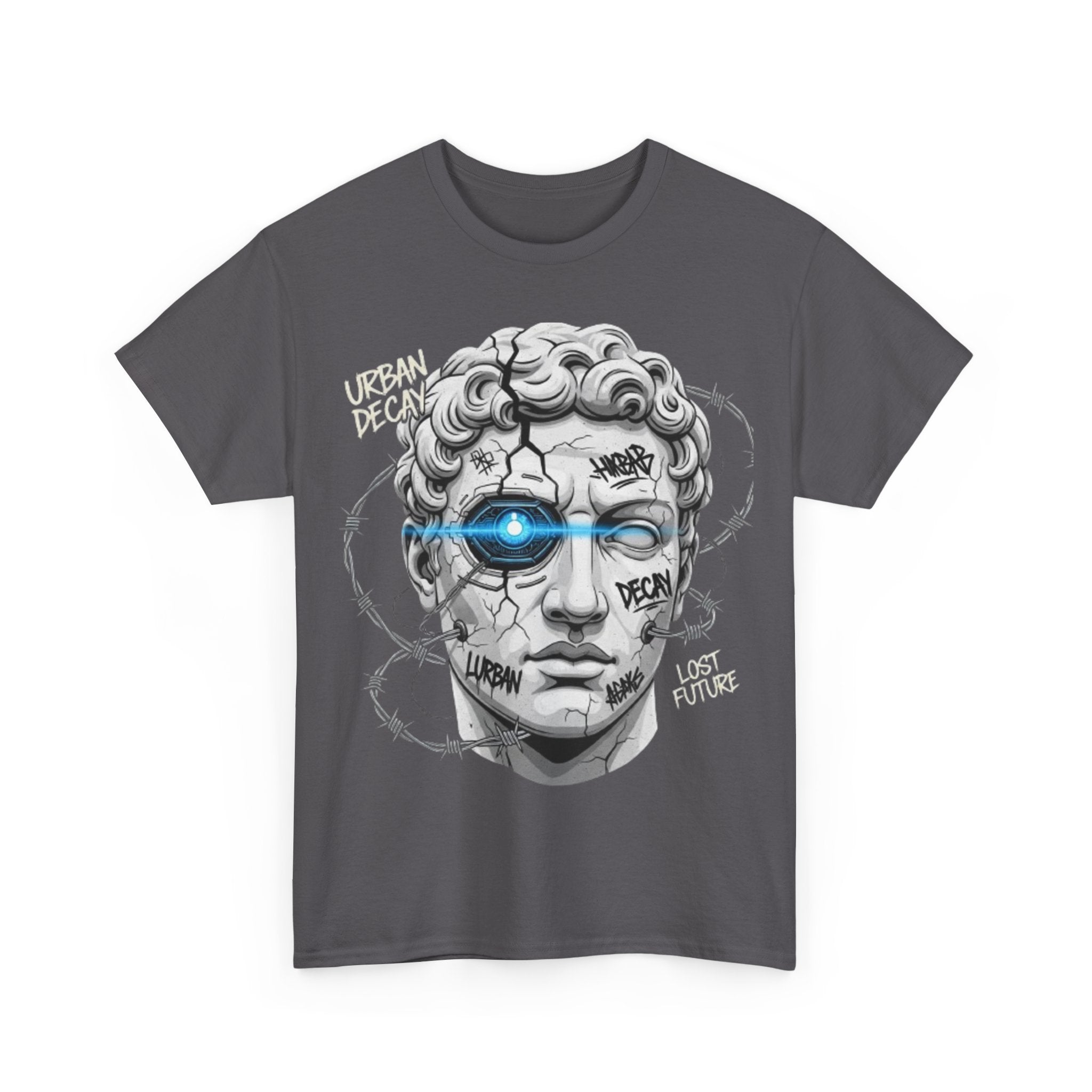 Statue Head Graphic Tee — 'Urban Decay' Cyberpunk Bust T-Shirt