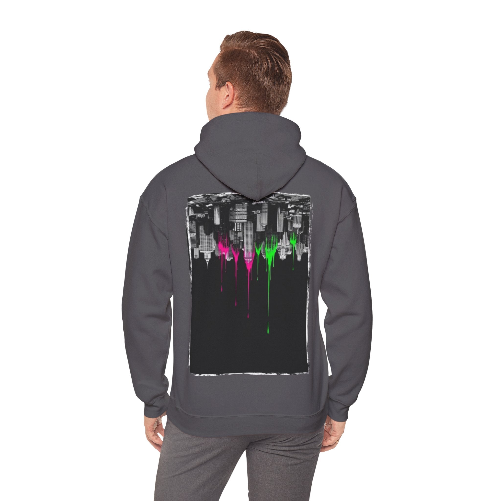 City Skyline Drip Hoodie — Neon Paint Urban Streetwear