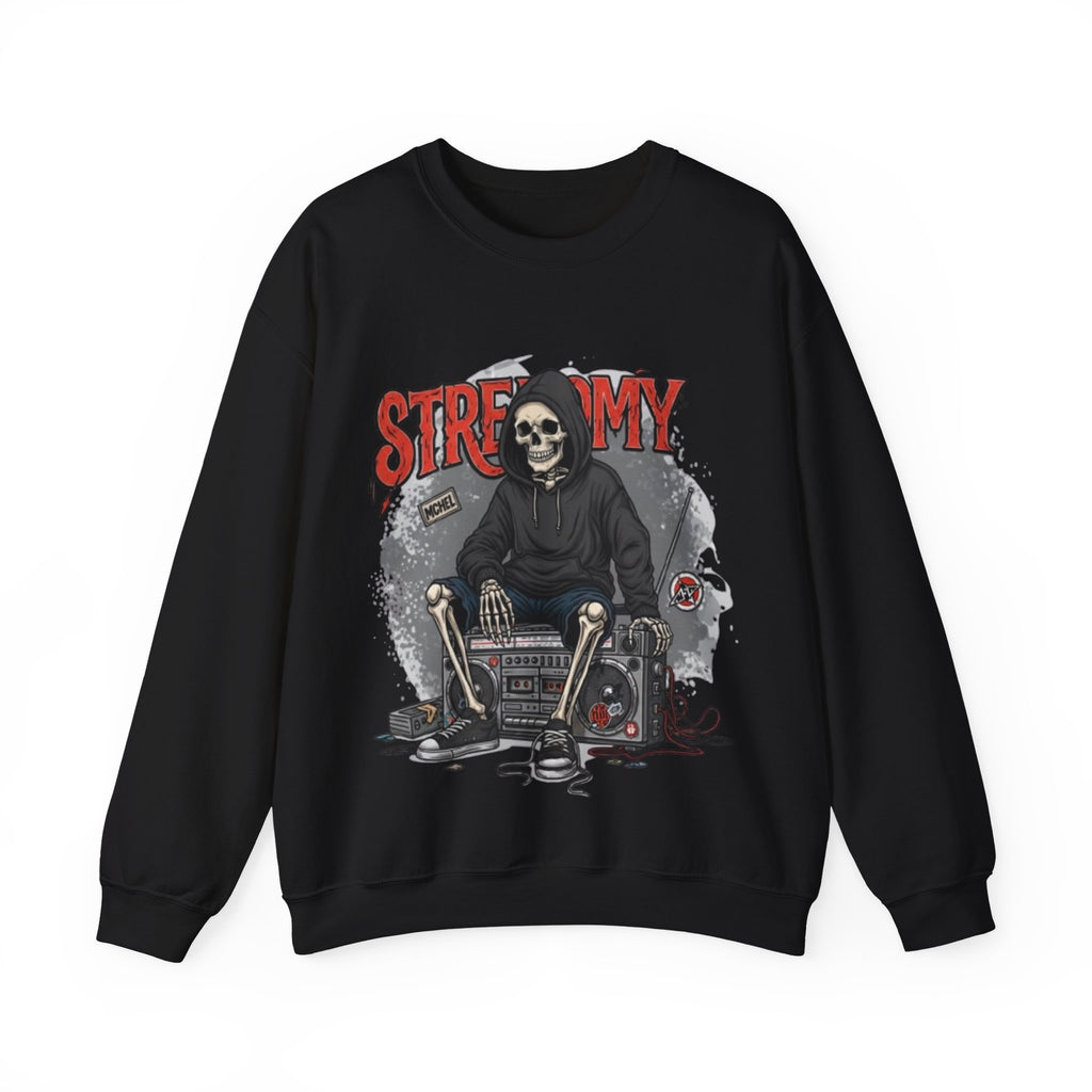 Streamy Grim Reaper Crewneck Sweatshirt — Streaming Gamer Skull Hoodie Design