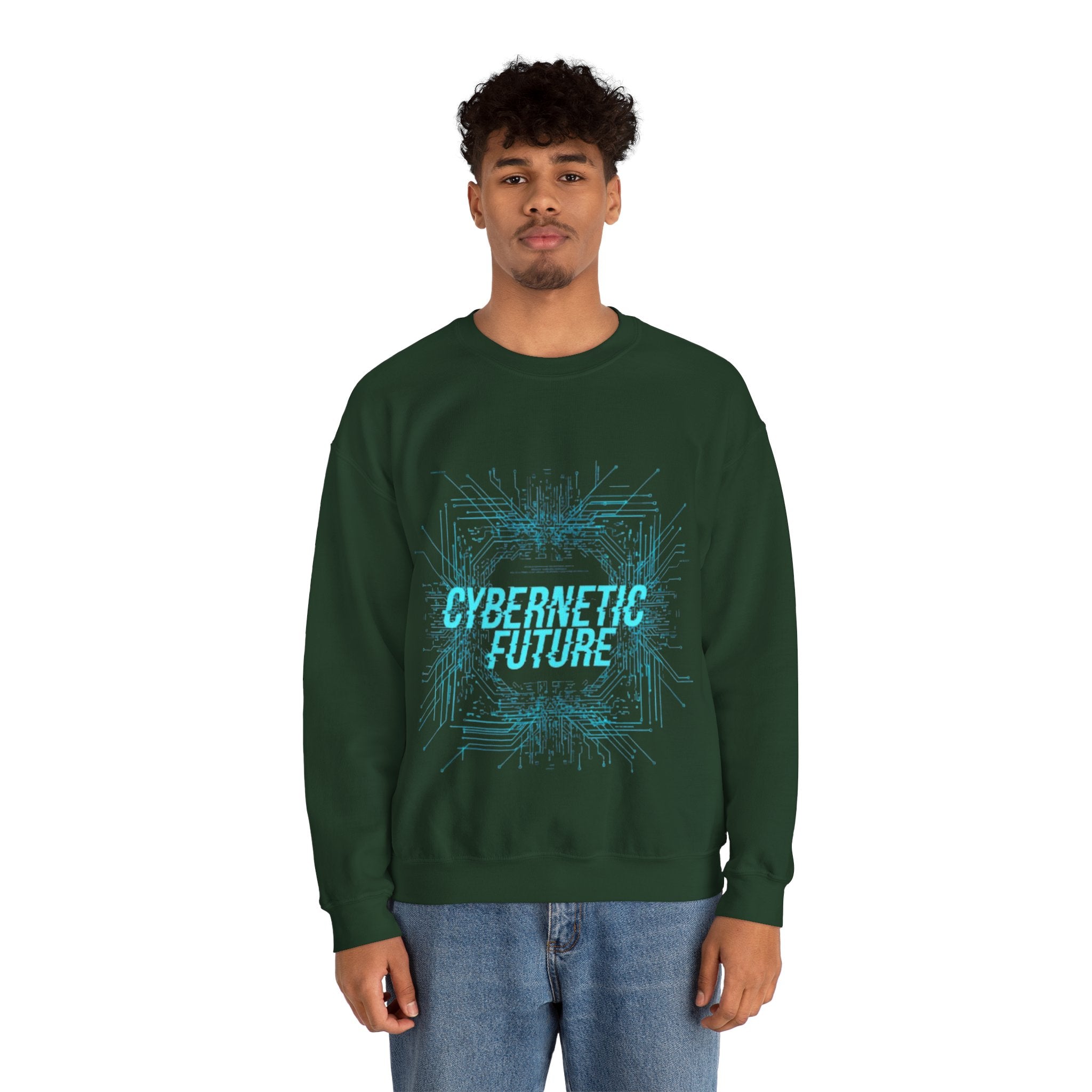 Cybernetic Future Crewneck Sweatshirt – Futuristic Tech Graphic Pullover