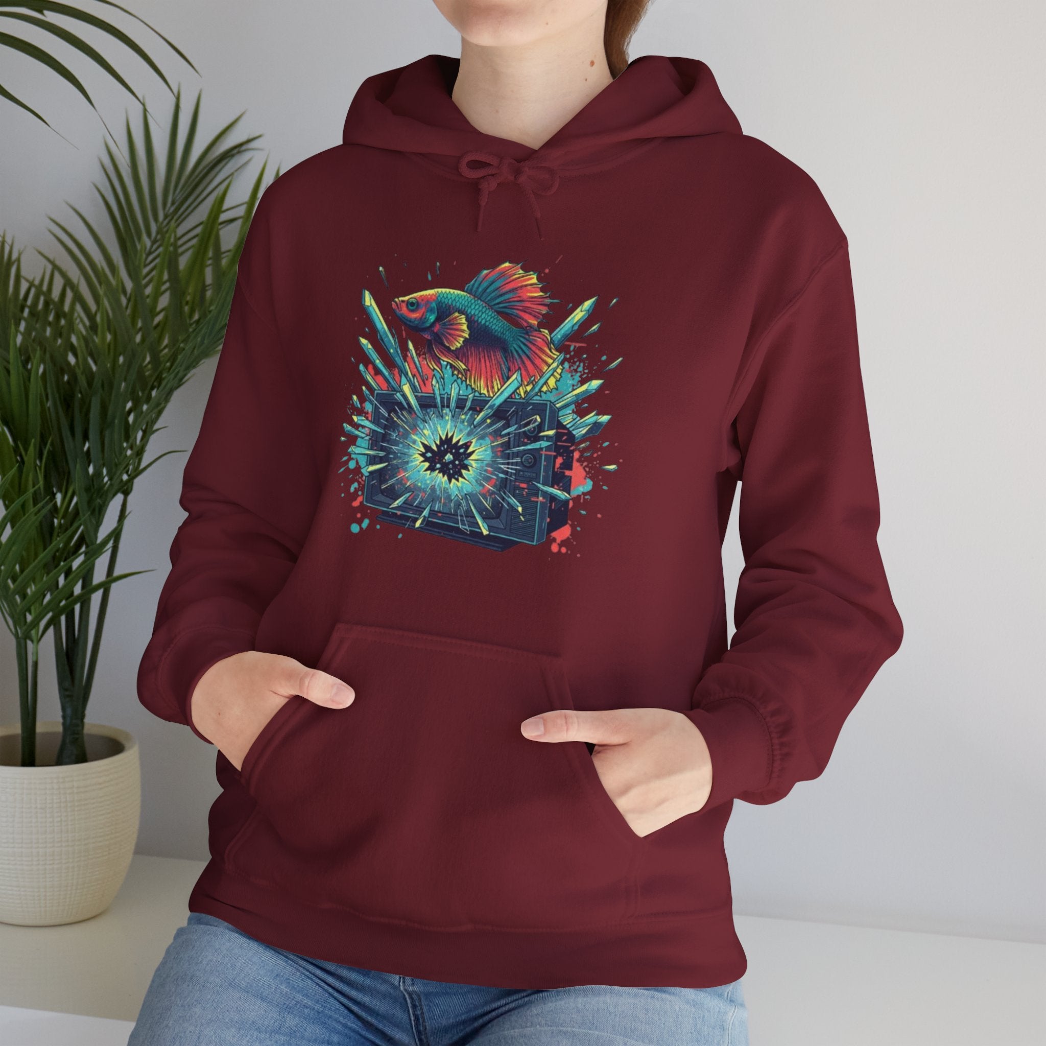 Psychedelic Fish Hoodie — Neon Ocean Explosion Graphic Sweatshirt