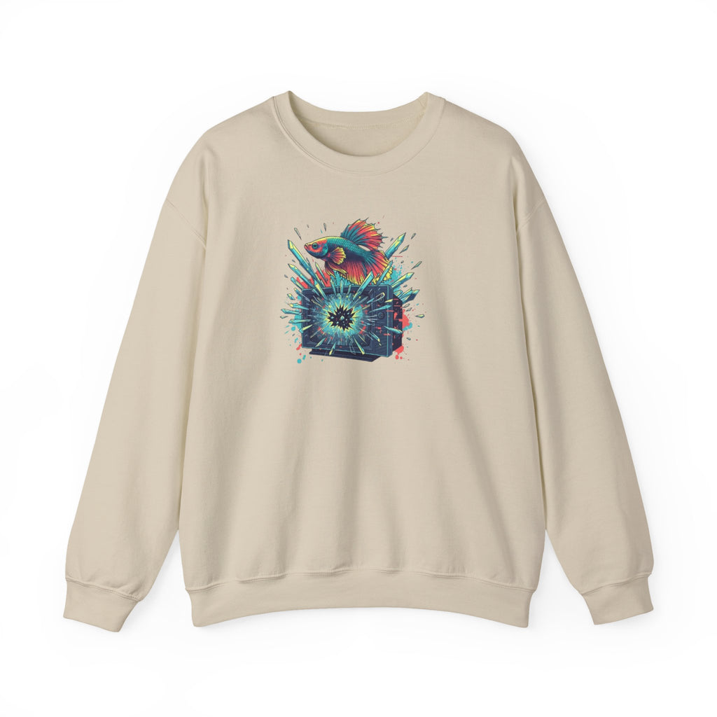 Cosmic Hummingbird Crewneck Sweatshirt — Neon Floral Burst Graphic